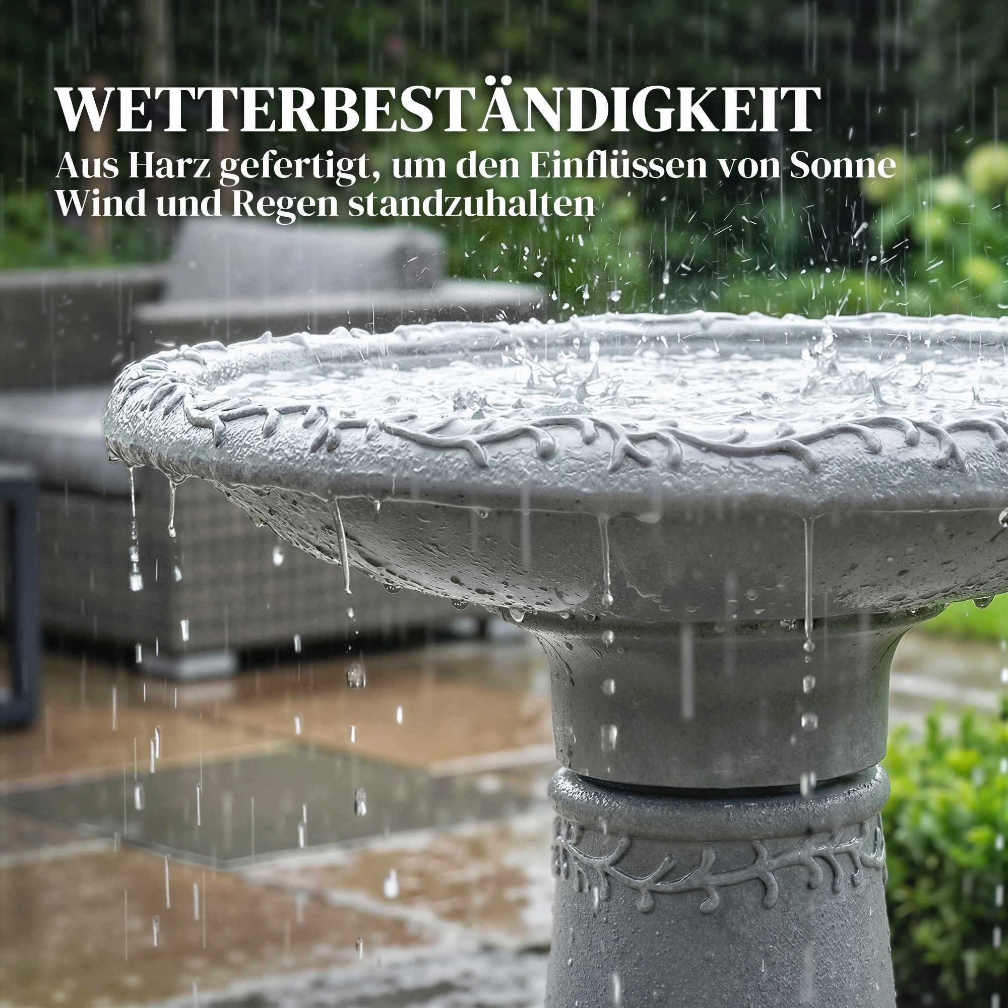 Fågelbad, harts, stenutseende, 48 cm diameter