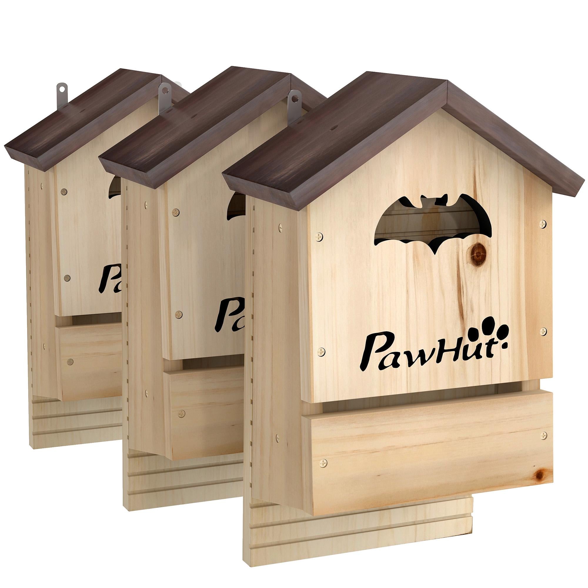 Fladdermushus, set om 3, gran, 21,5 x 11,5 x 34 cm