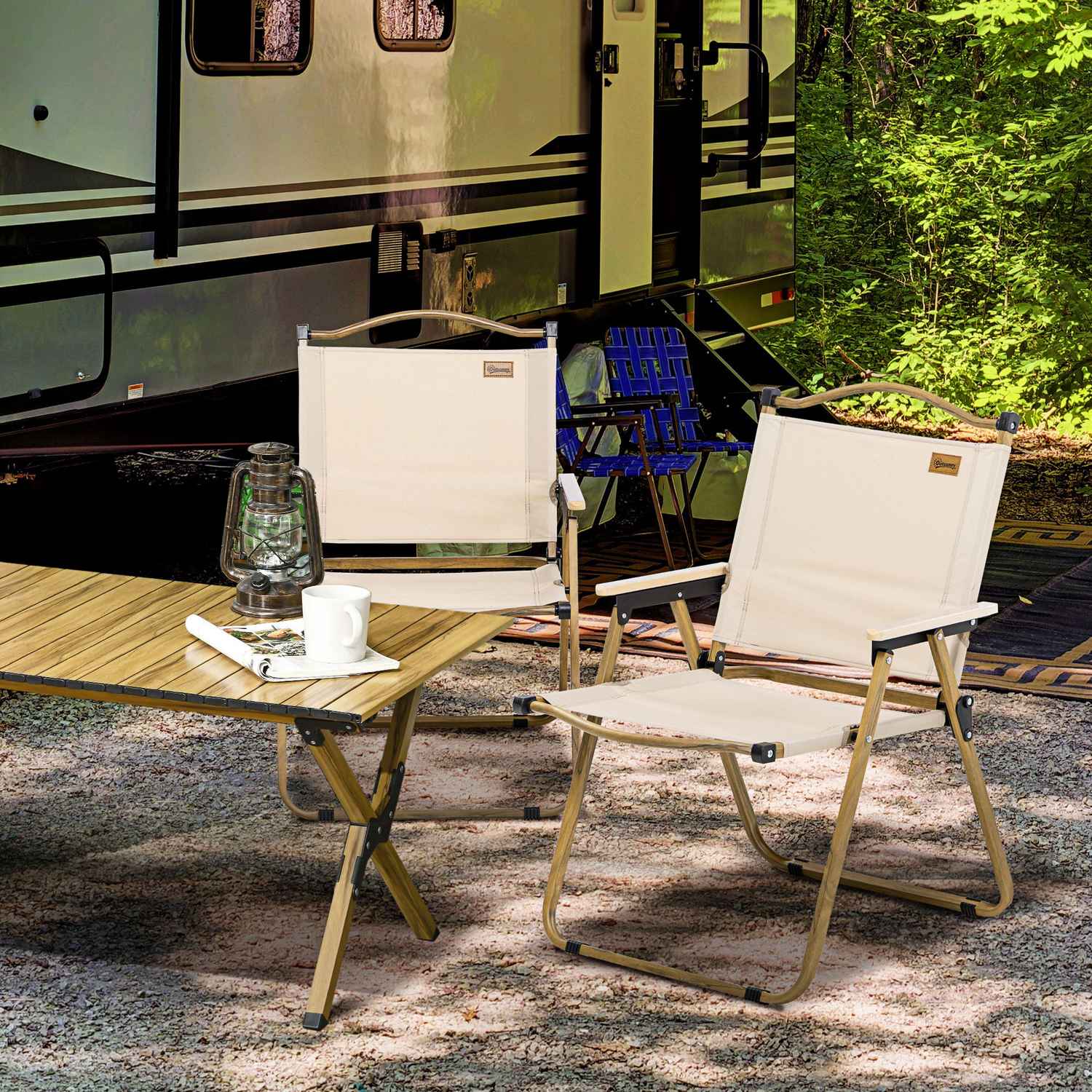 Fällbara Khaki Campingstolar, Set om 2 – Stålram, Oxford