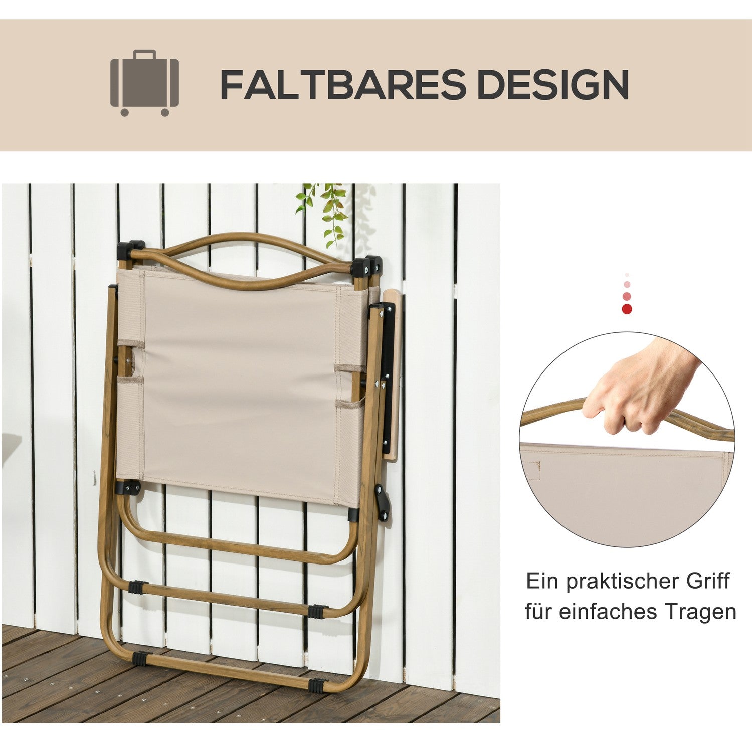 Fällbara Khaki Campingstolar, Set om 2 – Stålram, Oxford