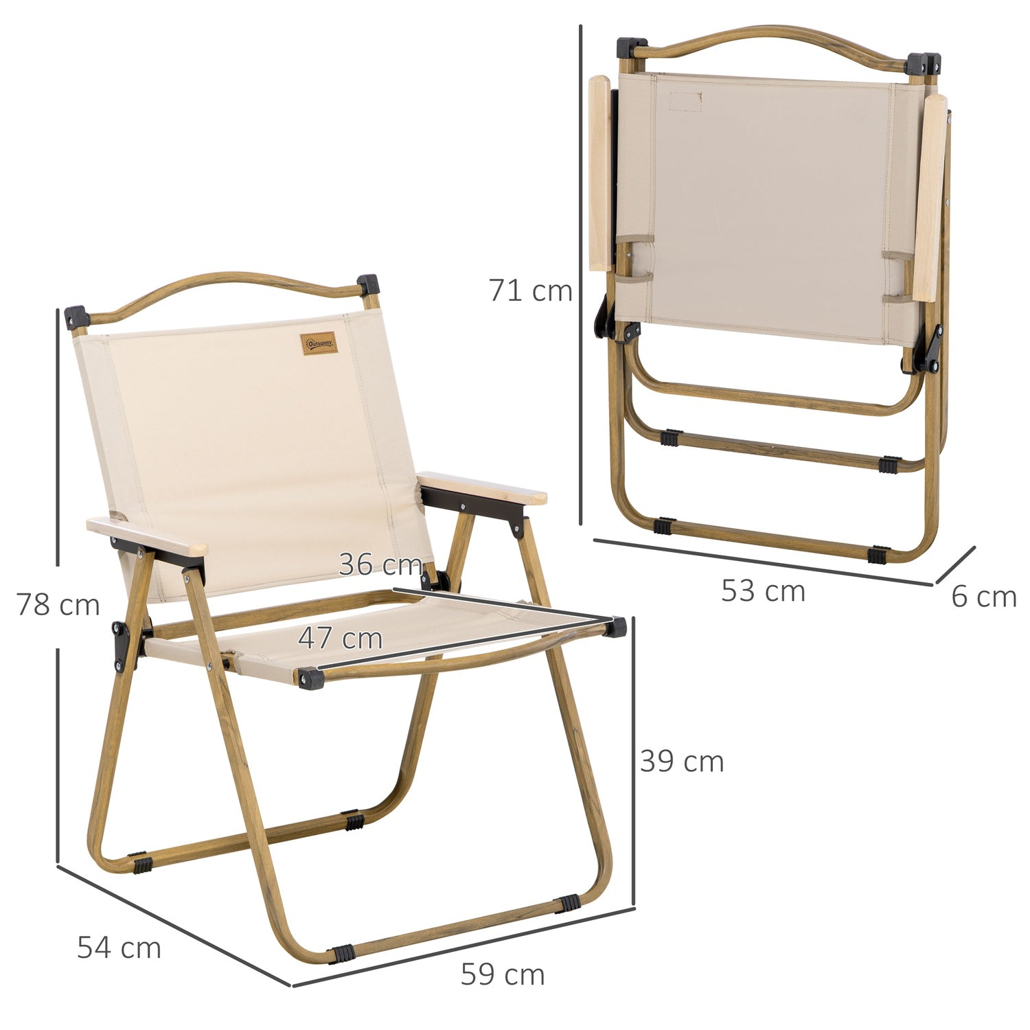 Fällbara Khaki Campingstolar, Set om 2 – Stålram, Oxford