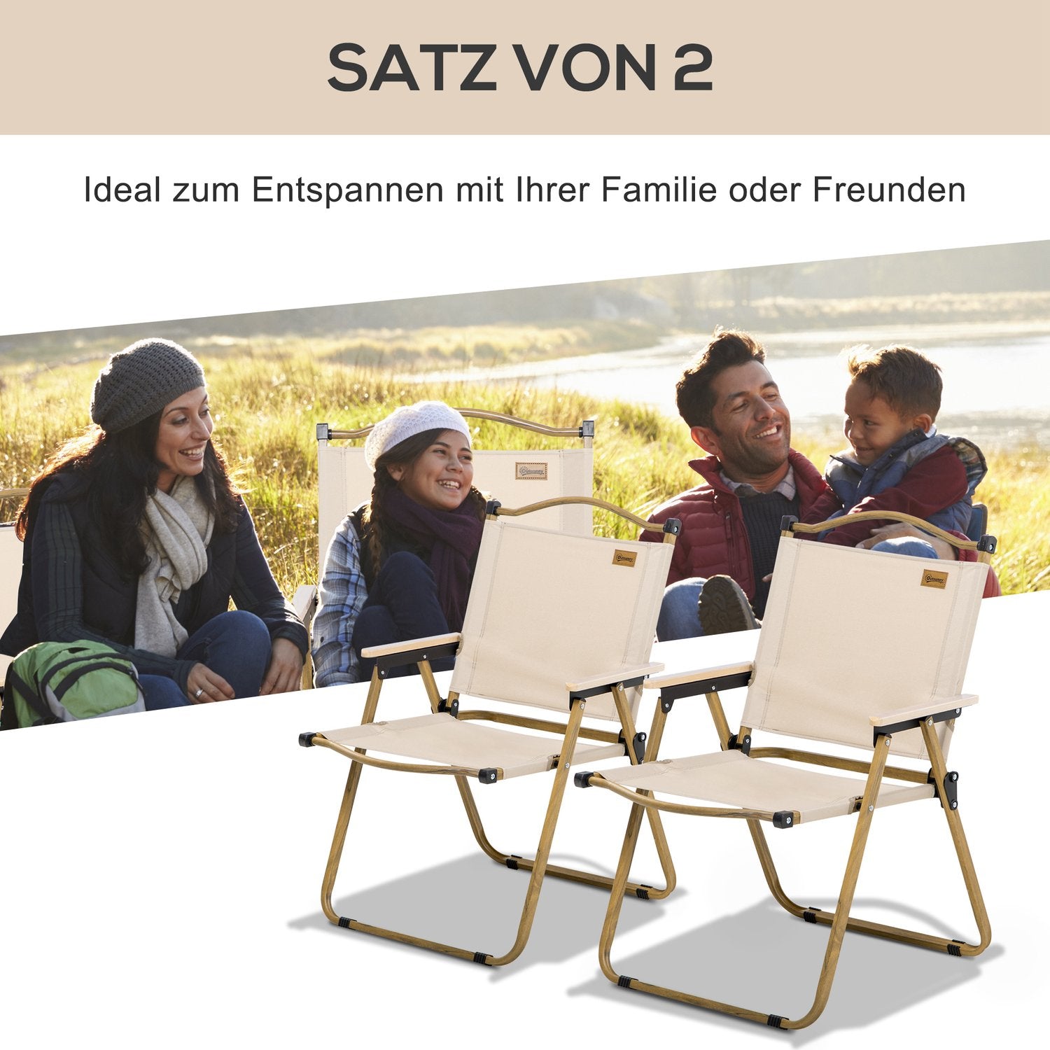 Fällbara Khaki Campingstolar, Set om 2 – Stålram, Oxford