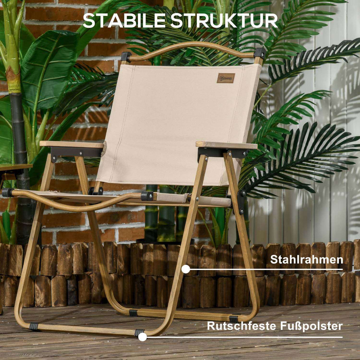 Fällbara Khaki Campingstolar, Set om 2 – Stålram, Oxford