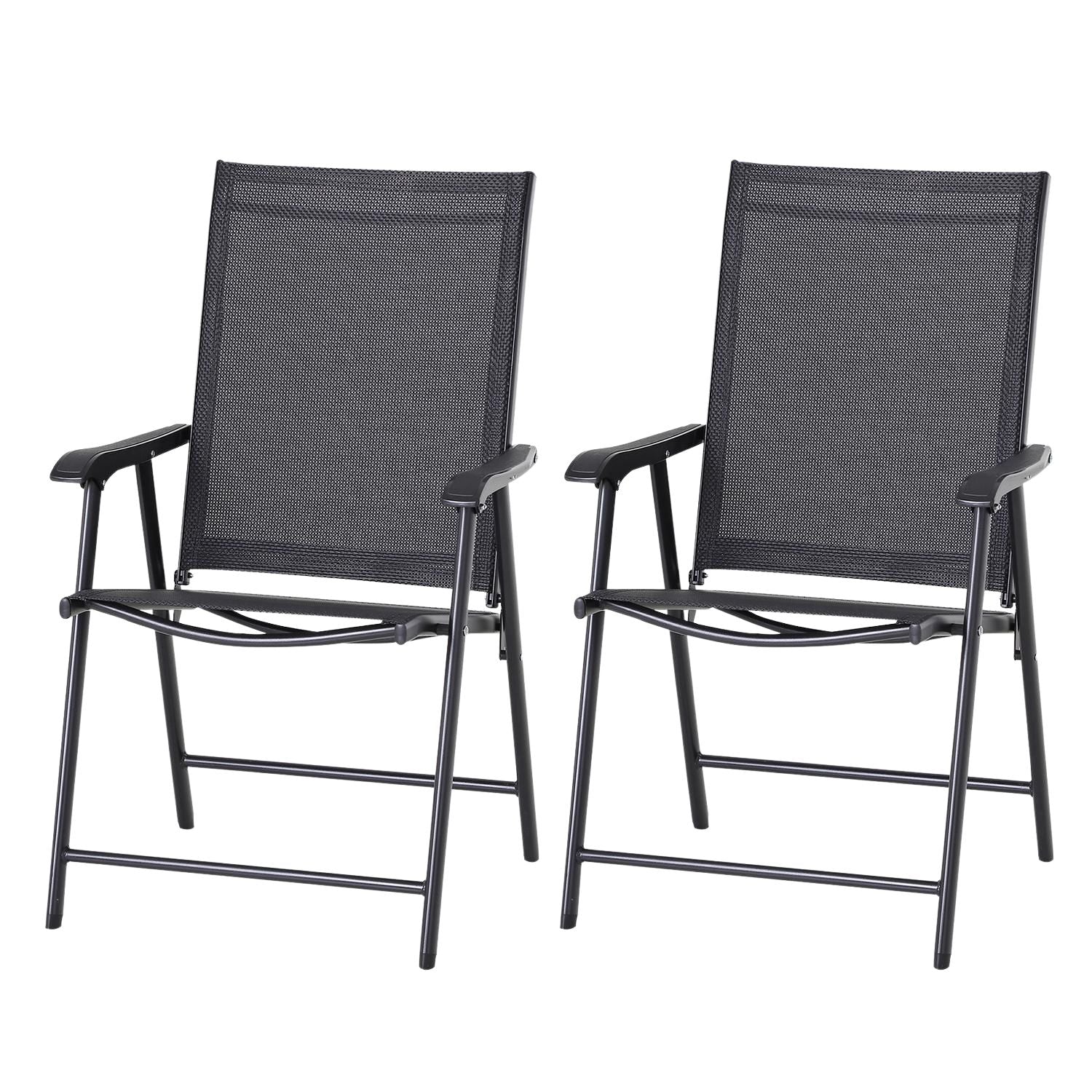 Fällbara campingstolar Set om 2 med armstöd, svart metall
