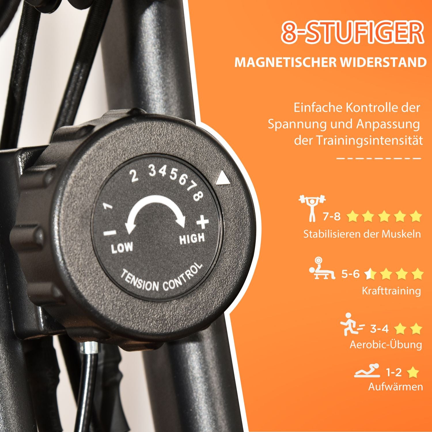 Fällbar motionscykel med LCD-skärm och 8-nivås motstånd