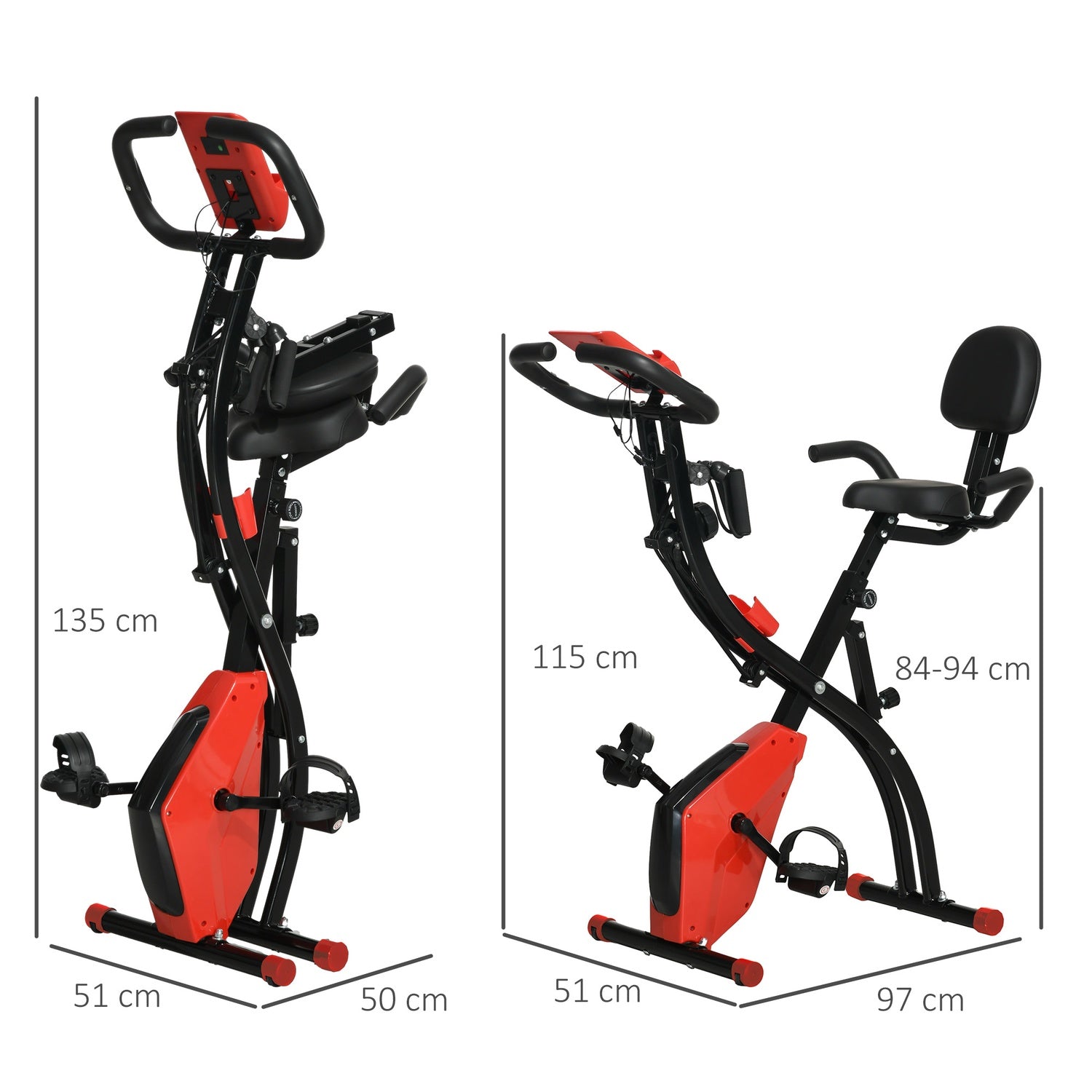 Fällbar motionscykel med LCD-skärm och 8-nivås motstånd