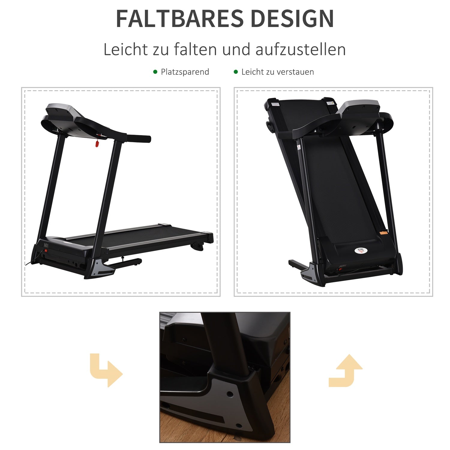 Fällbart elektriskt löpband 500W med LED Display & Hållare