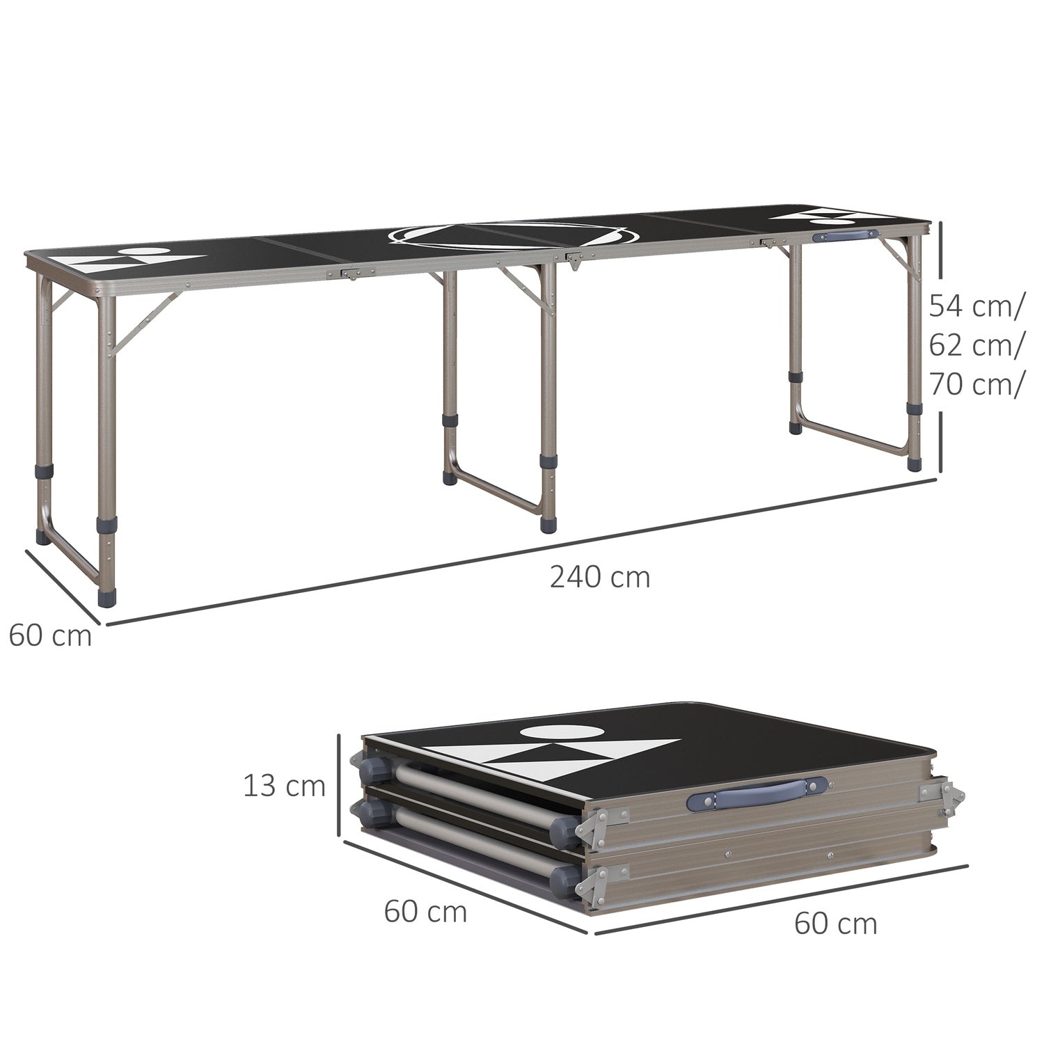 Fällbart ölpongbord 240x60 cm – Justerbart svart aluminium