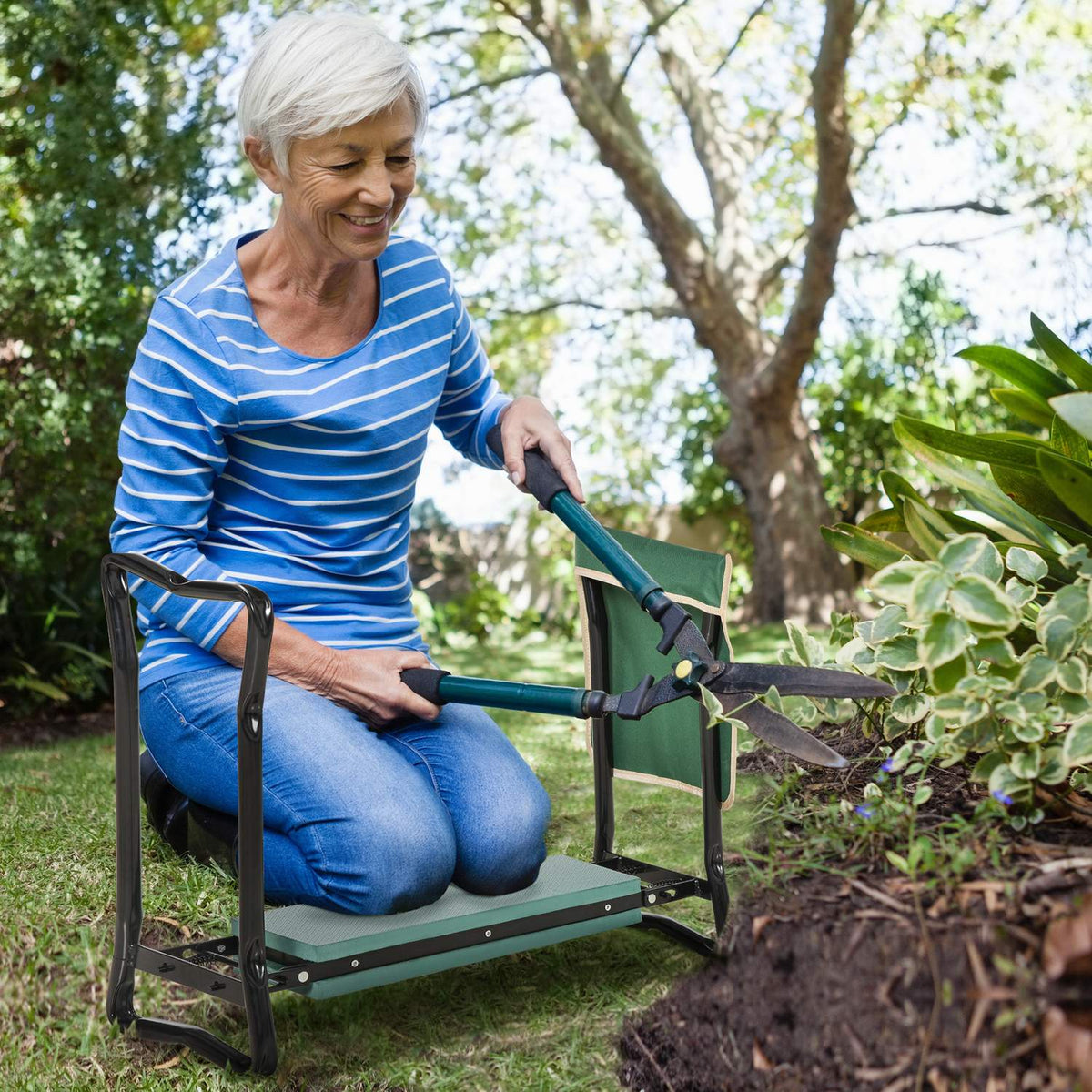 Agenouilloir de jardin rabattable et assise avec sac à outils, mousse EVA