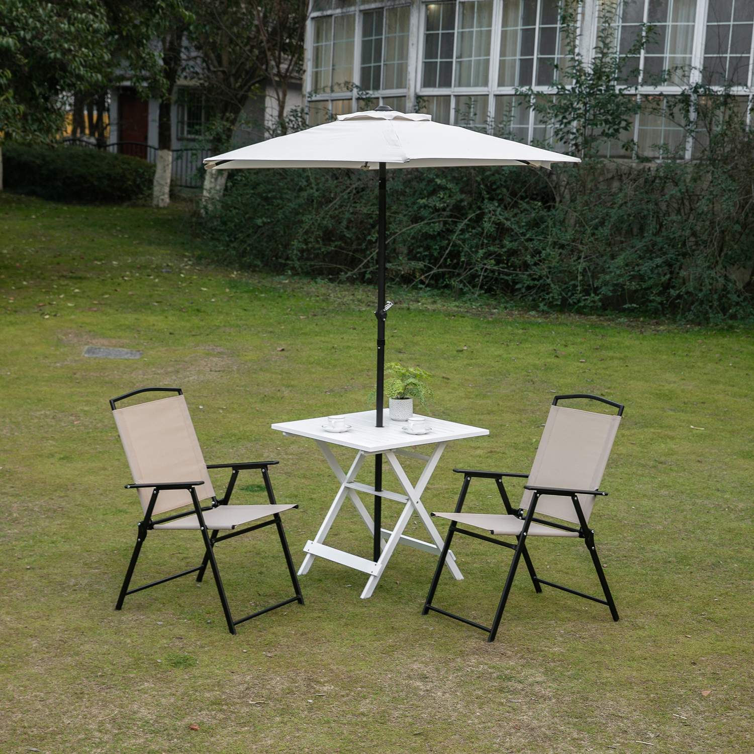 Fällbart sidobord med parasollhållare, poppelträ, 70cm