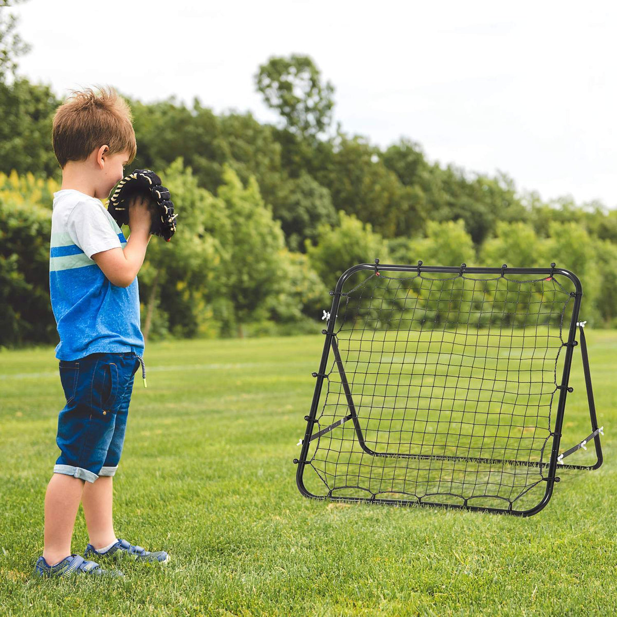 Filet de rebond de football, métal & PE, 96x80x96 cm