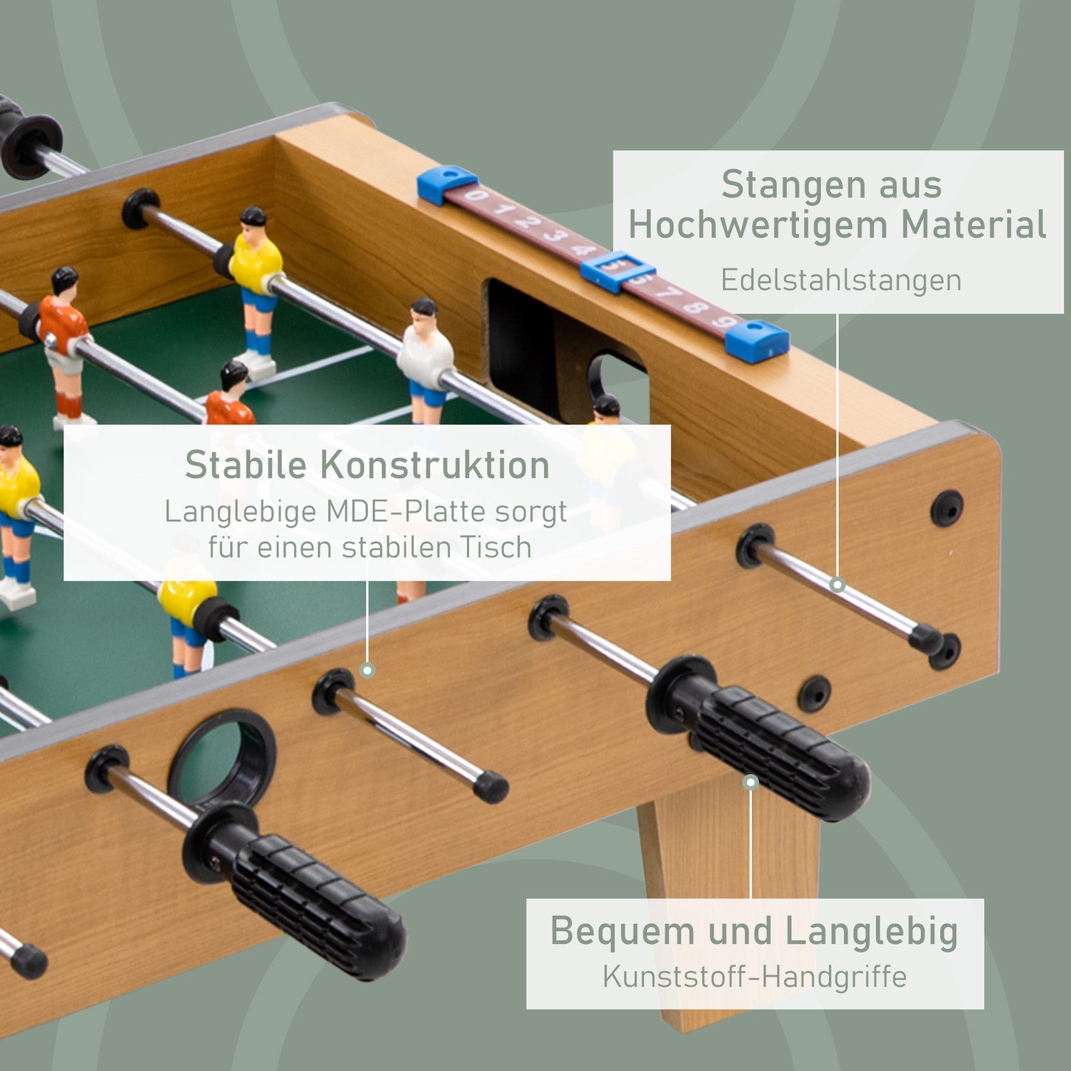 Fotbollsbordsset, kompakt trädesign, 2 bollar, resultattavlor