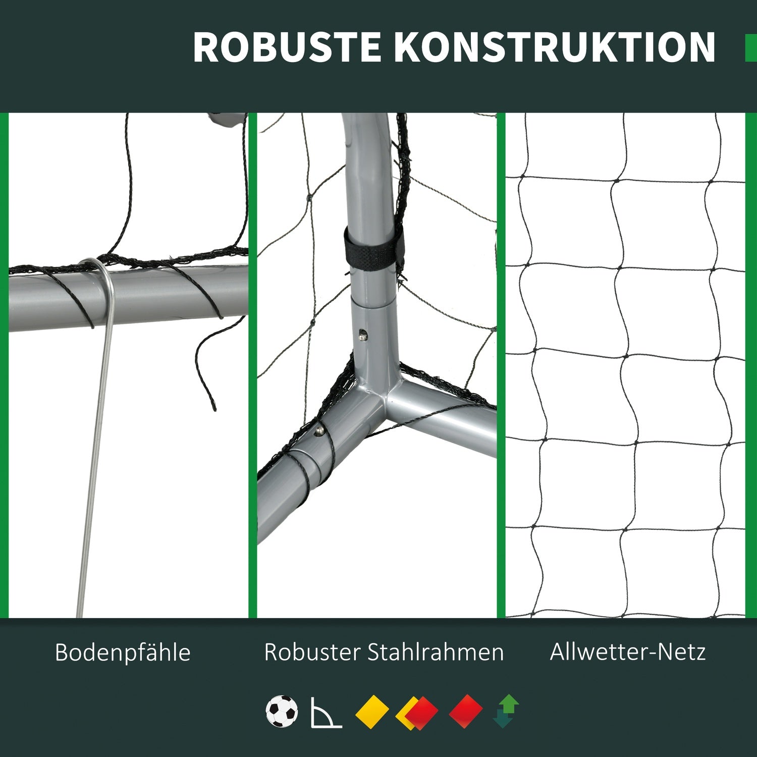 Fotbollsmål i stål med PE Mesh, 300x120x200 cm, Grå