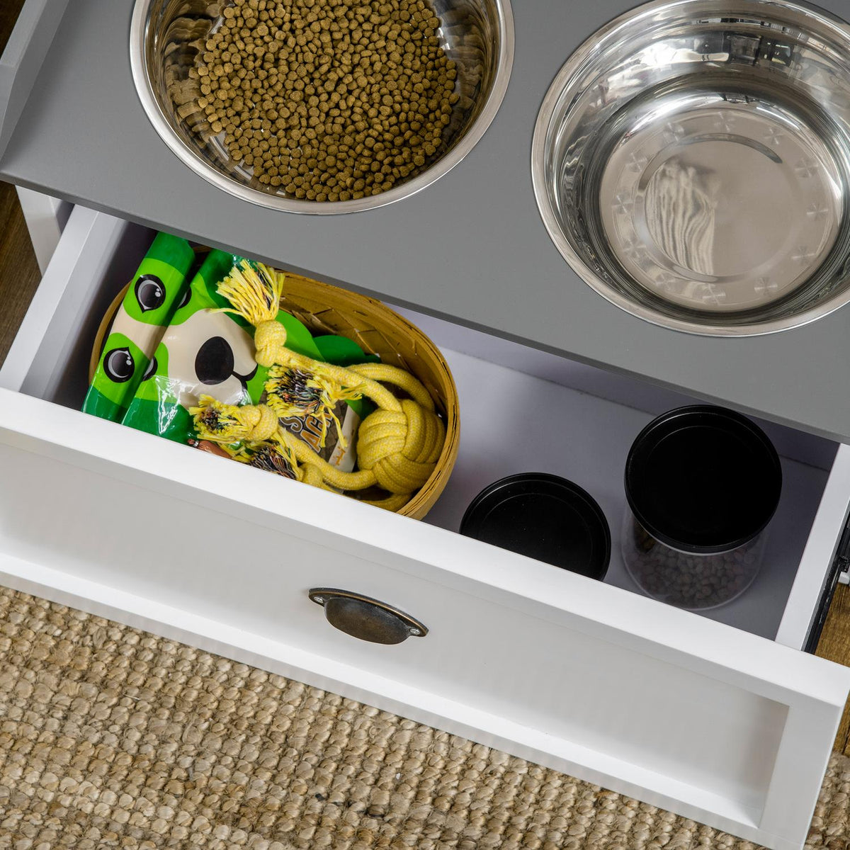 Stazione pappa rialzata per cani con ciotole 2x2L in acciaio inox
