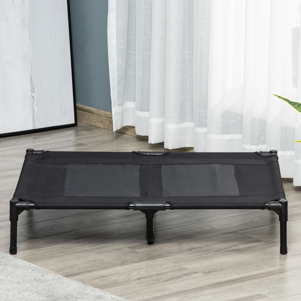 Förhöjd hundsäng utomhus – Oxford Black 92x76x18 cm