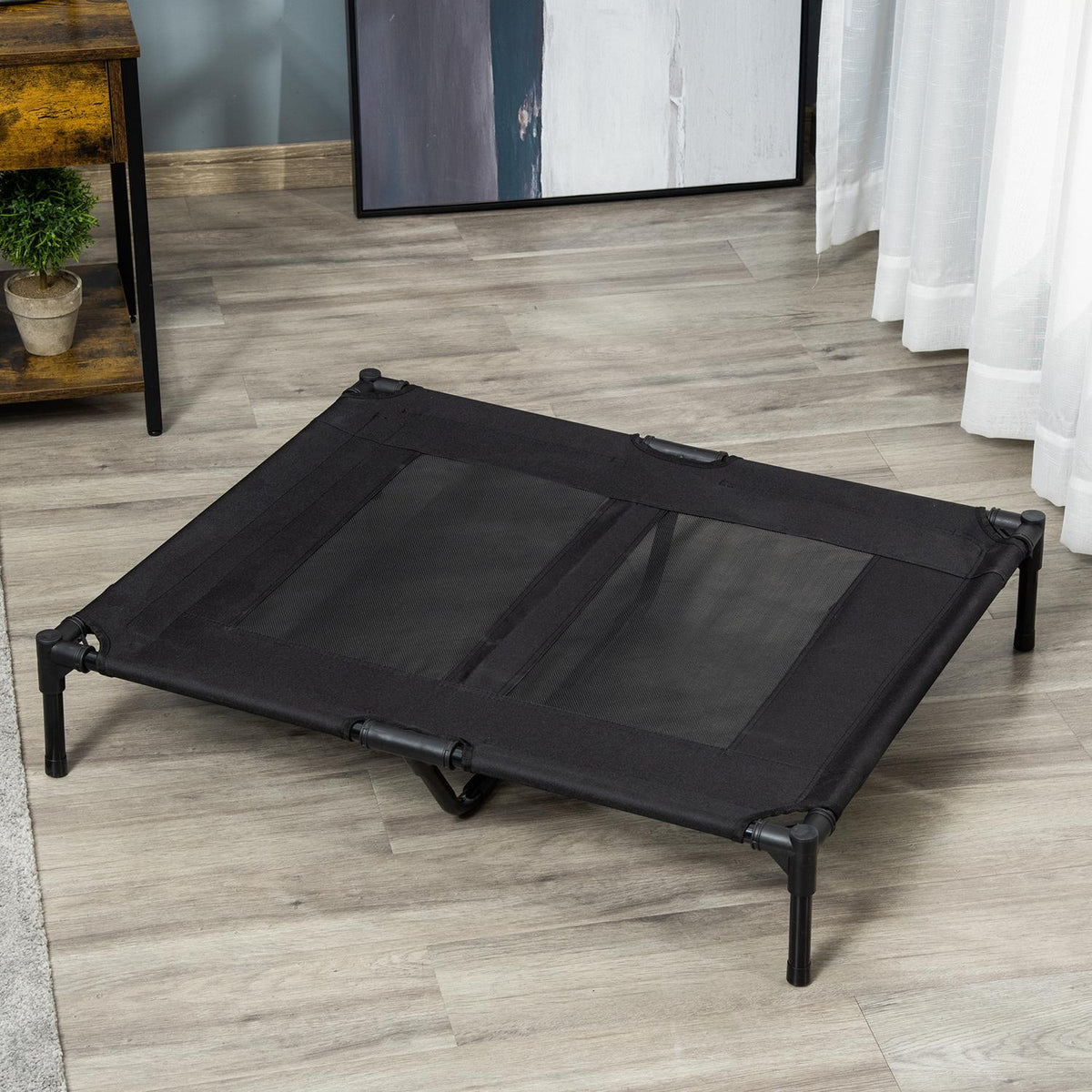 Förhöjd hundsäng utomhus – Oxford Black 92x76x18 cm