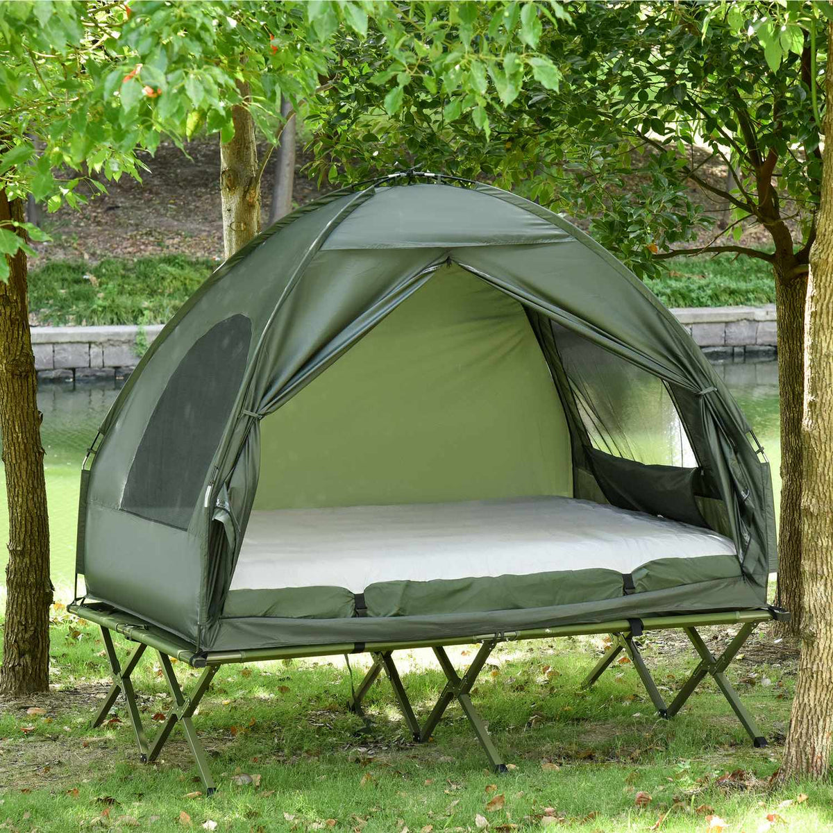 Tente dôme de camping surélevée avec matelas gonflable, 193 x 136 x 178 cm