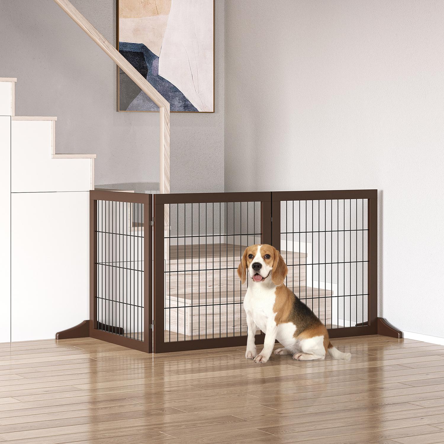 Fristående Pine Dog Gate Barrier, Brun, 185x36x71 cm