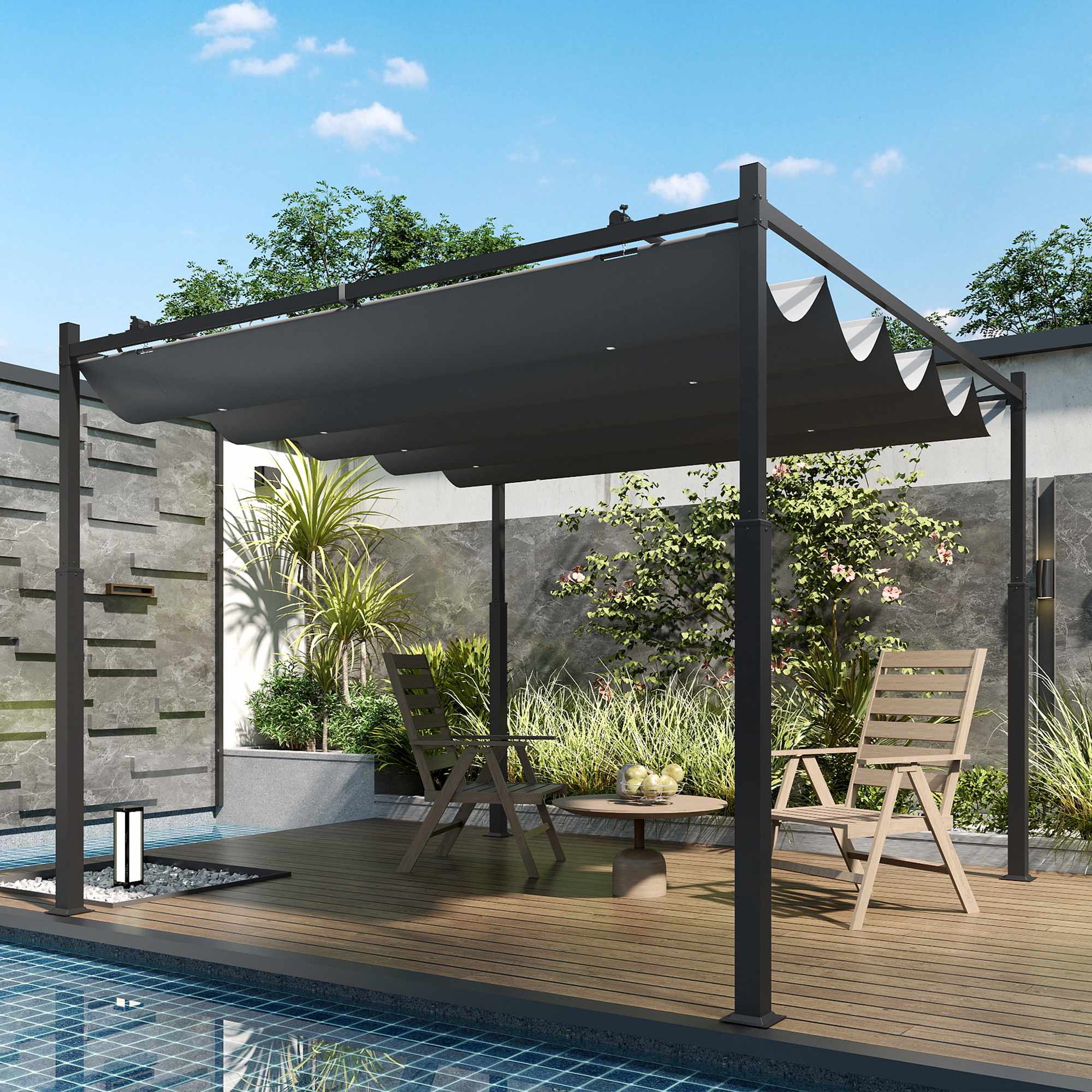 Fristående pergola 3x3m med skjuttak, UV-resistent