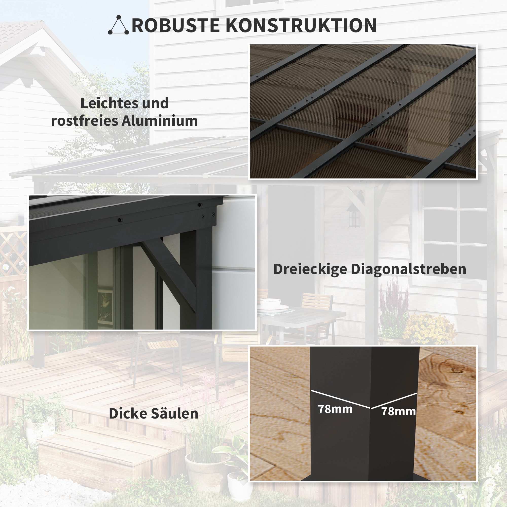 Fristående terrasstak, 3x4,3m, polykarbonattak