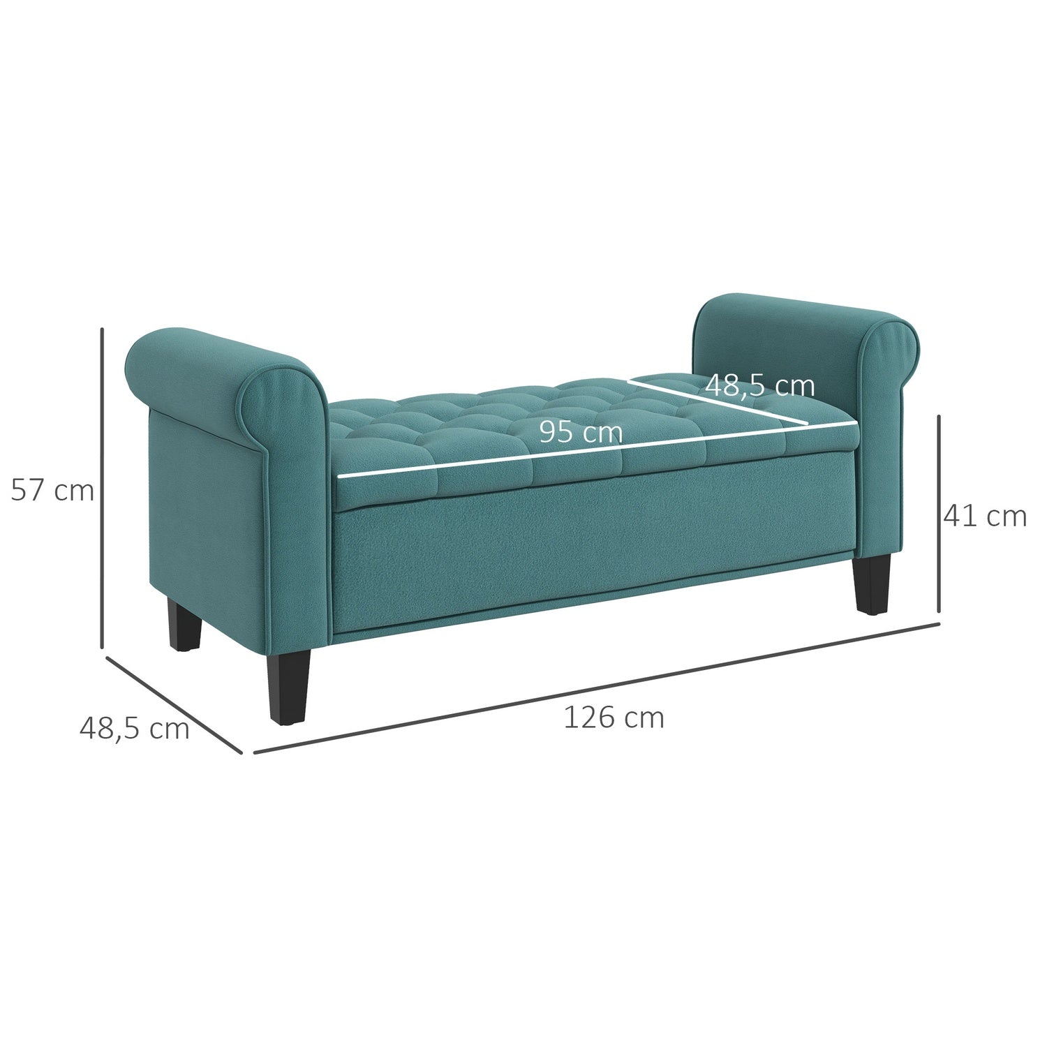Förvaringsbänk i grön sammet, kapacitet 120 kg, 126x48,5x47 cm