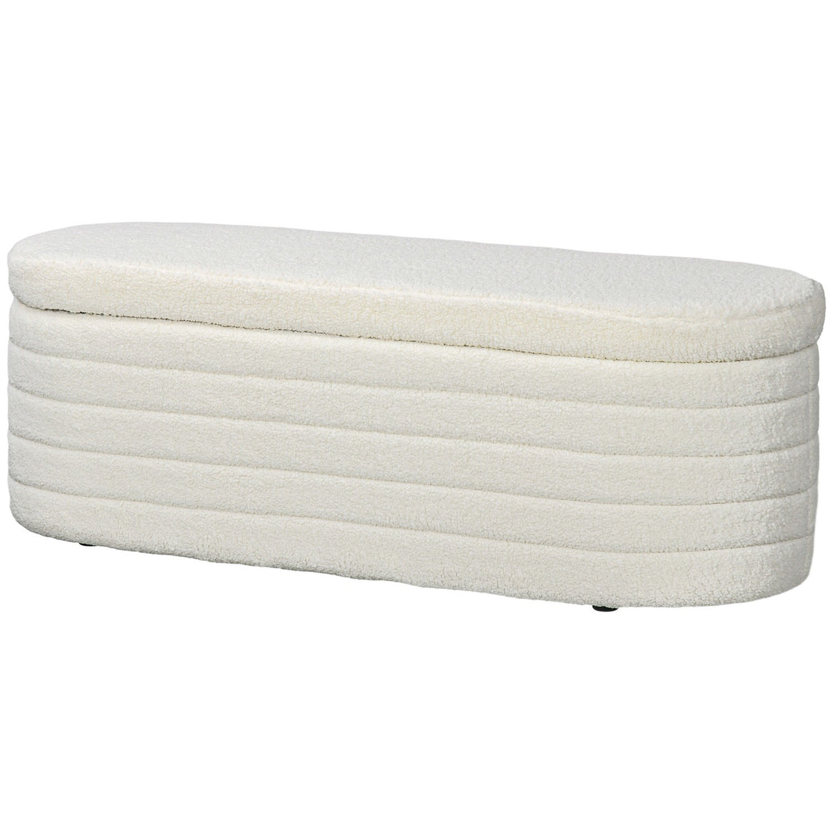 Banc de rangement pour chambre – crème, polaire, pieds en bois robustes
