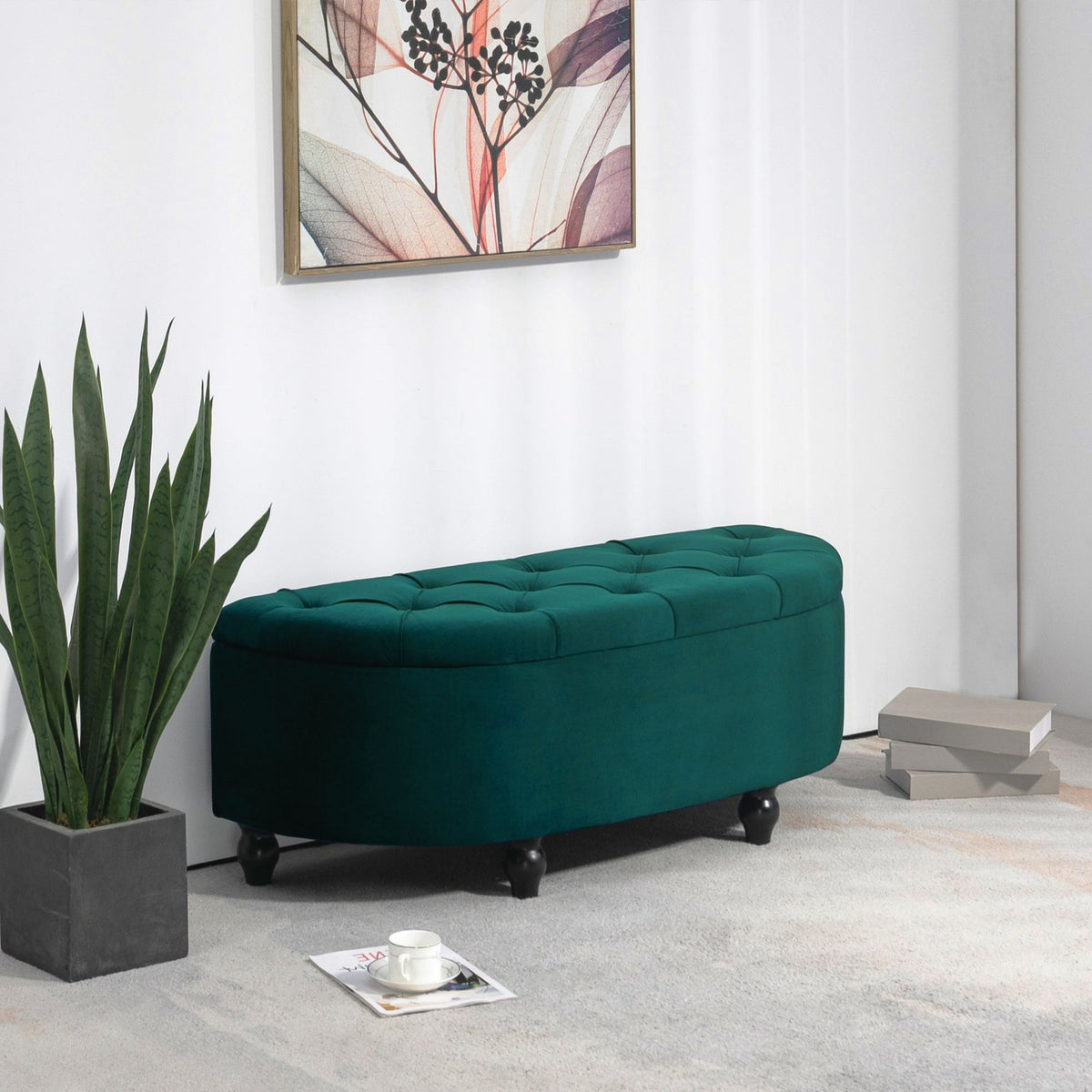 Banc de rangement avec coussin en velours, vert foncé, 120x46x42 cm