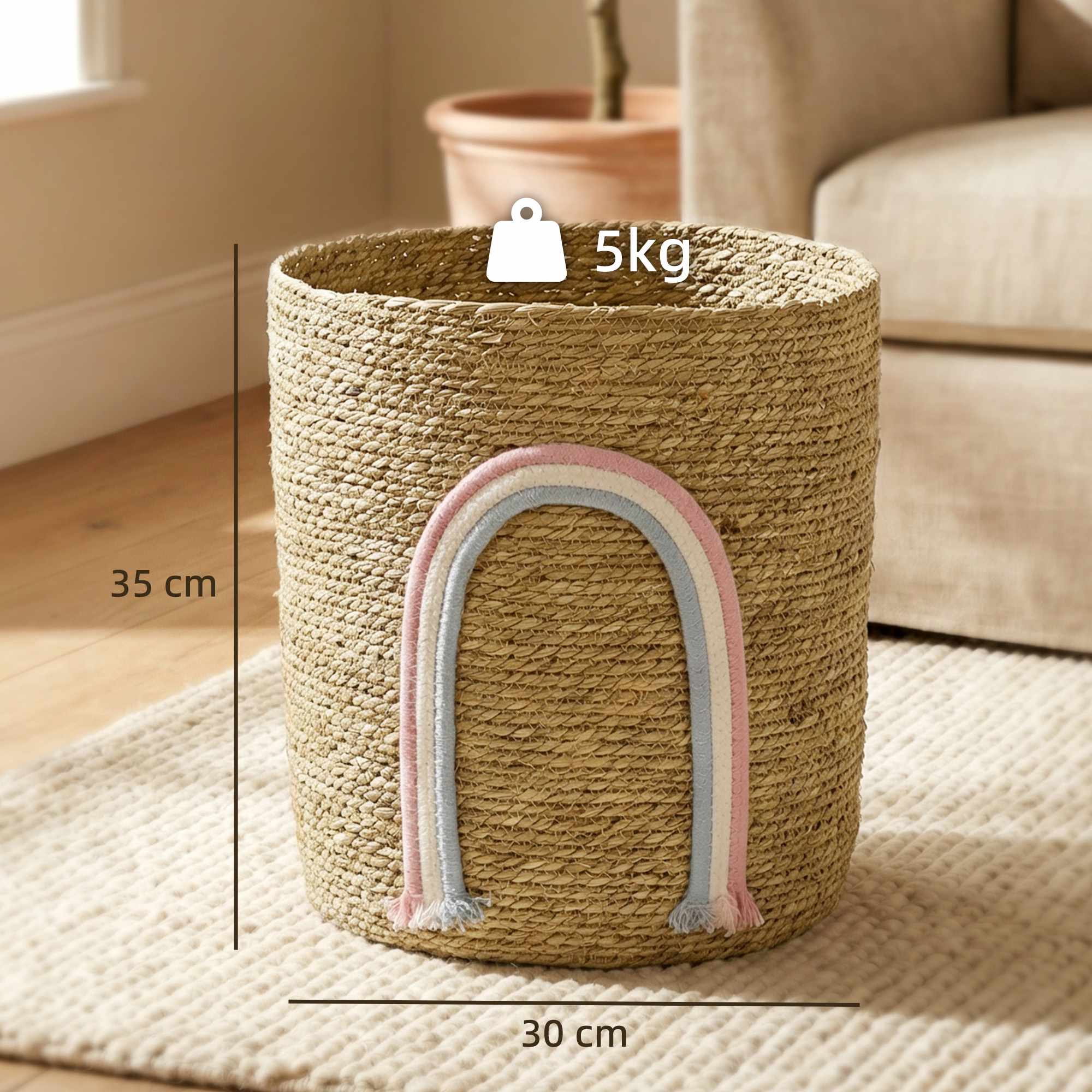 Förvaringskorg i sjögräs, 24,7 l, regnbågsdesign