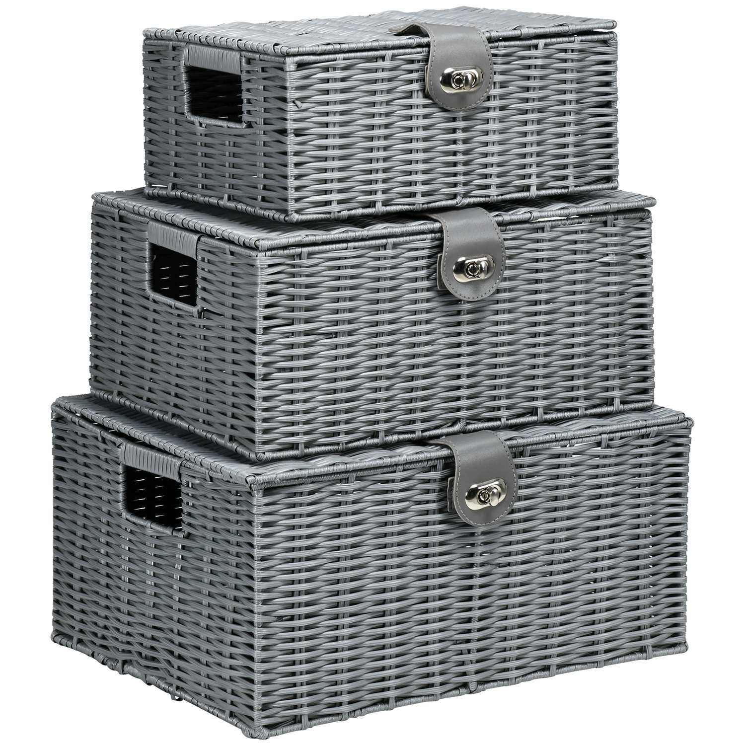 Förvaringslådor med lock, set om 3, grå – 18L, 12L, 7L
