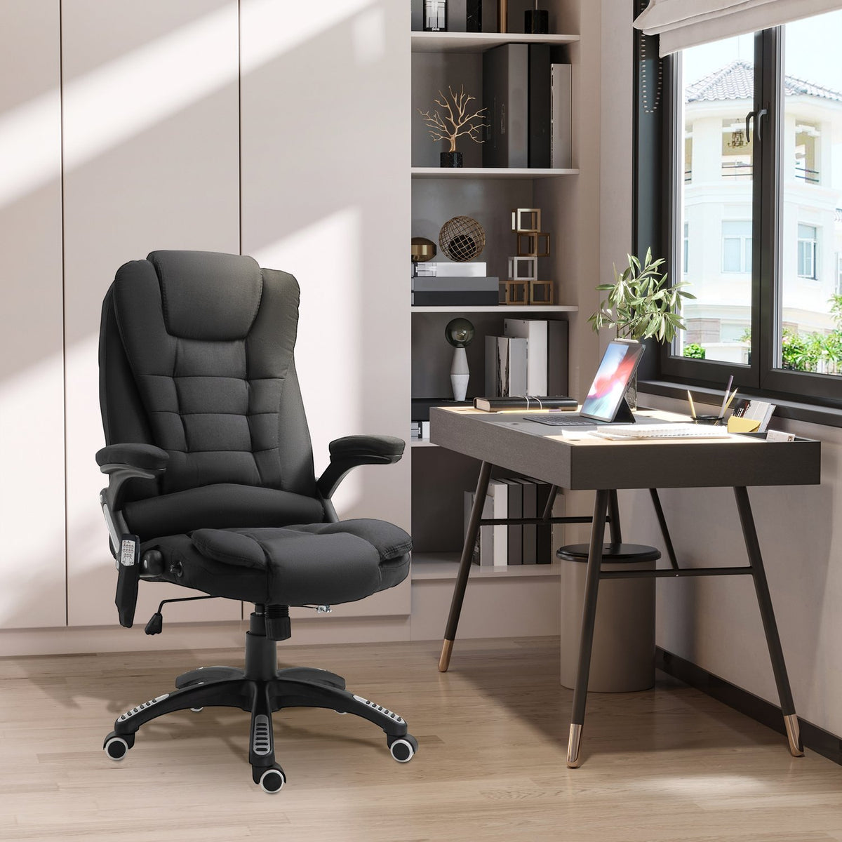 Gaming-Bürostuhl mit Massage, verstellbare Höhe, schwarz