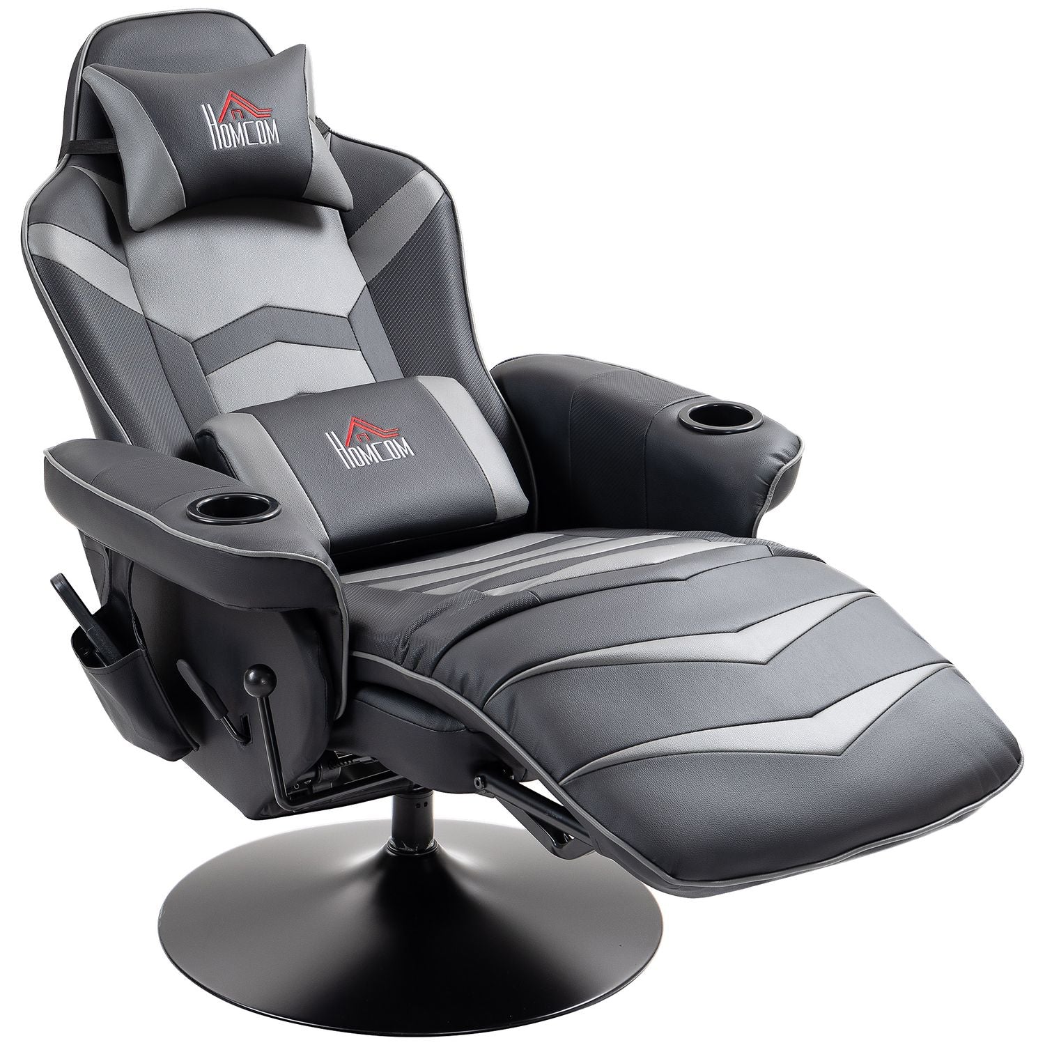 Gamingstol med fotstöd & massage, grått läder