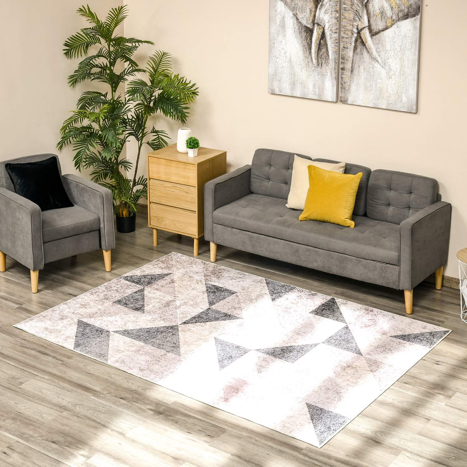 Geometrisk modern matta 230x160 cm för vardagsrum, grå/svart/vit