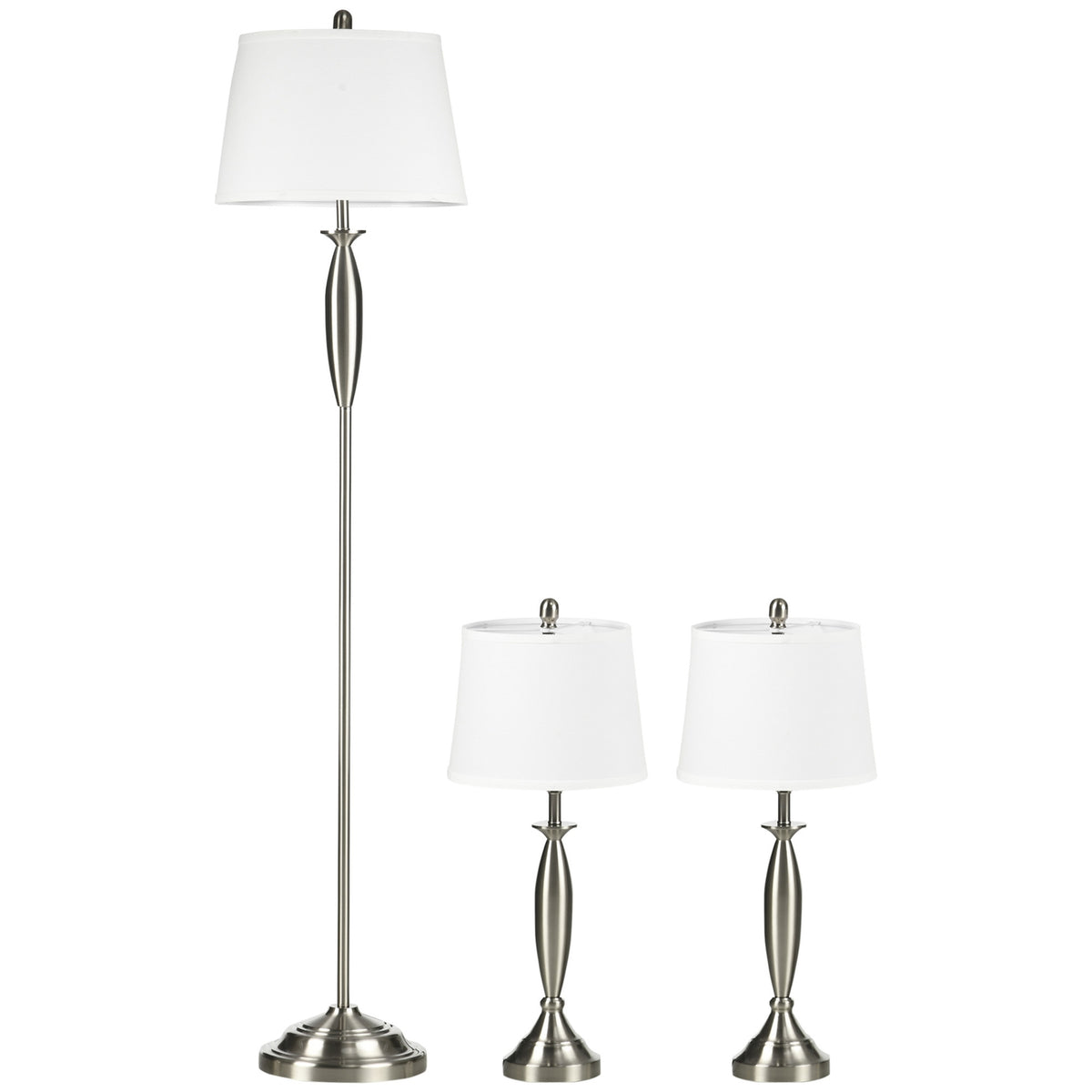 Ensemble lampadaire & lampes de table, argent & blanc, E27, 3 pièces