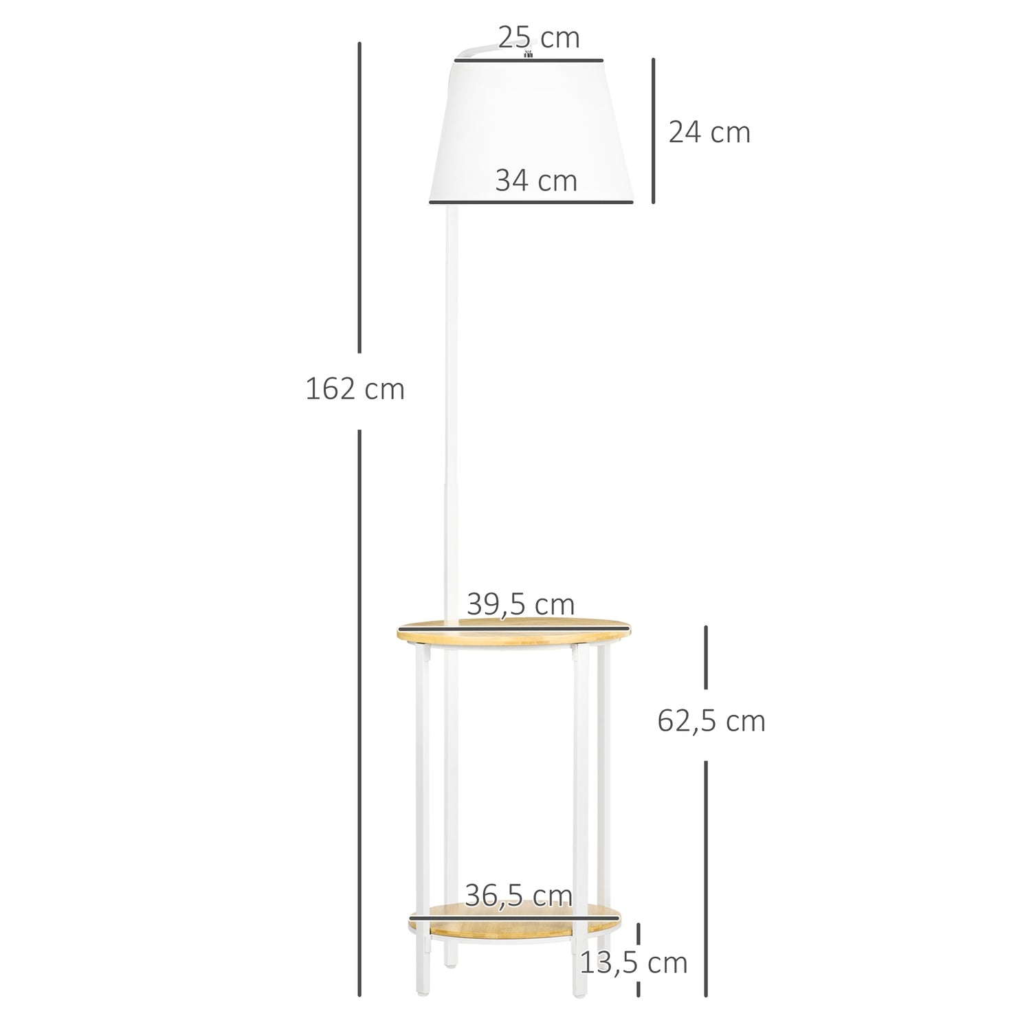 Golvlampa i vit metall, 40W, Skärm i linne, 162 cm Höjd