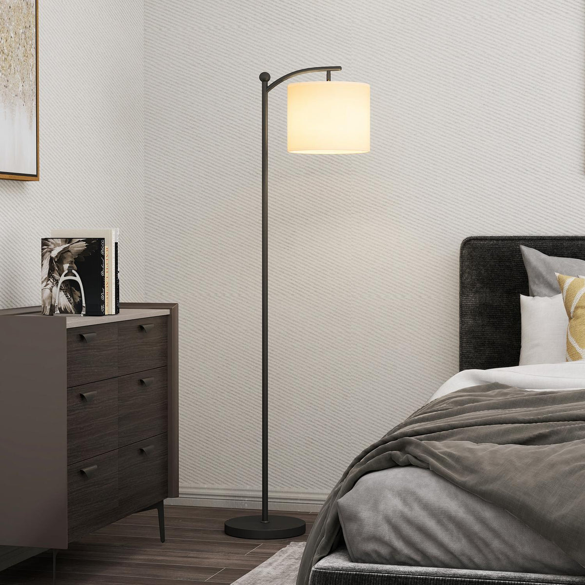 Golvlampa, justerbara ljusalternativ, fotkontakt, fjärrkontroll, metall, svart