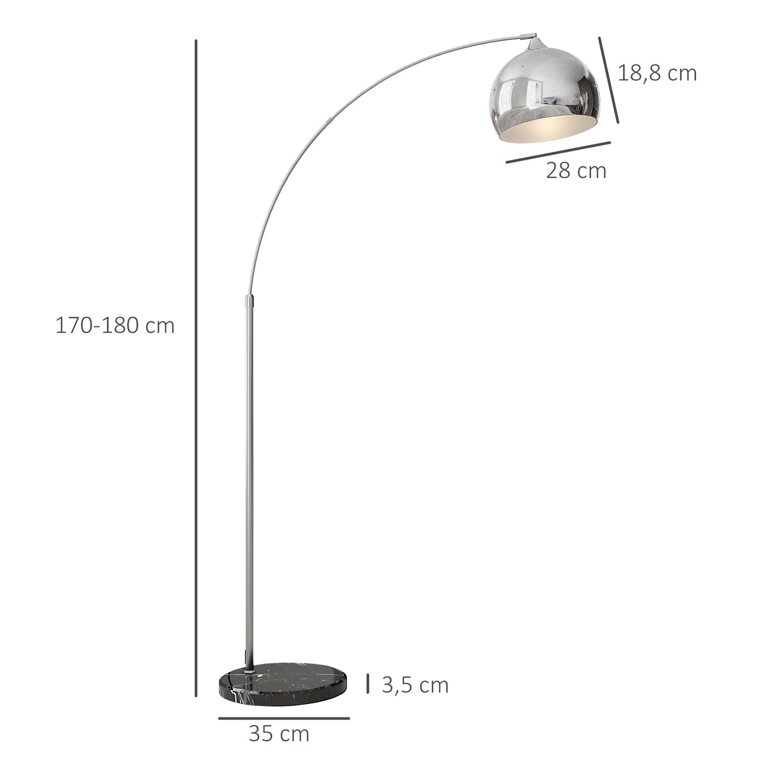 Golvlampa, justerbar höjd med glödlampa, Silver E27 Sockel