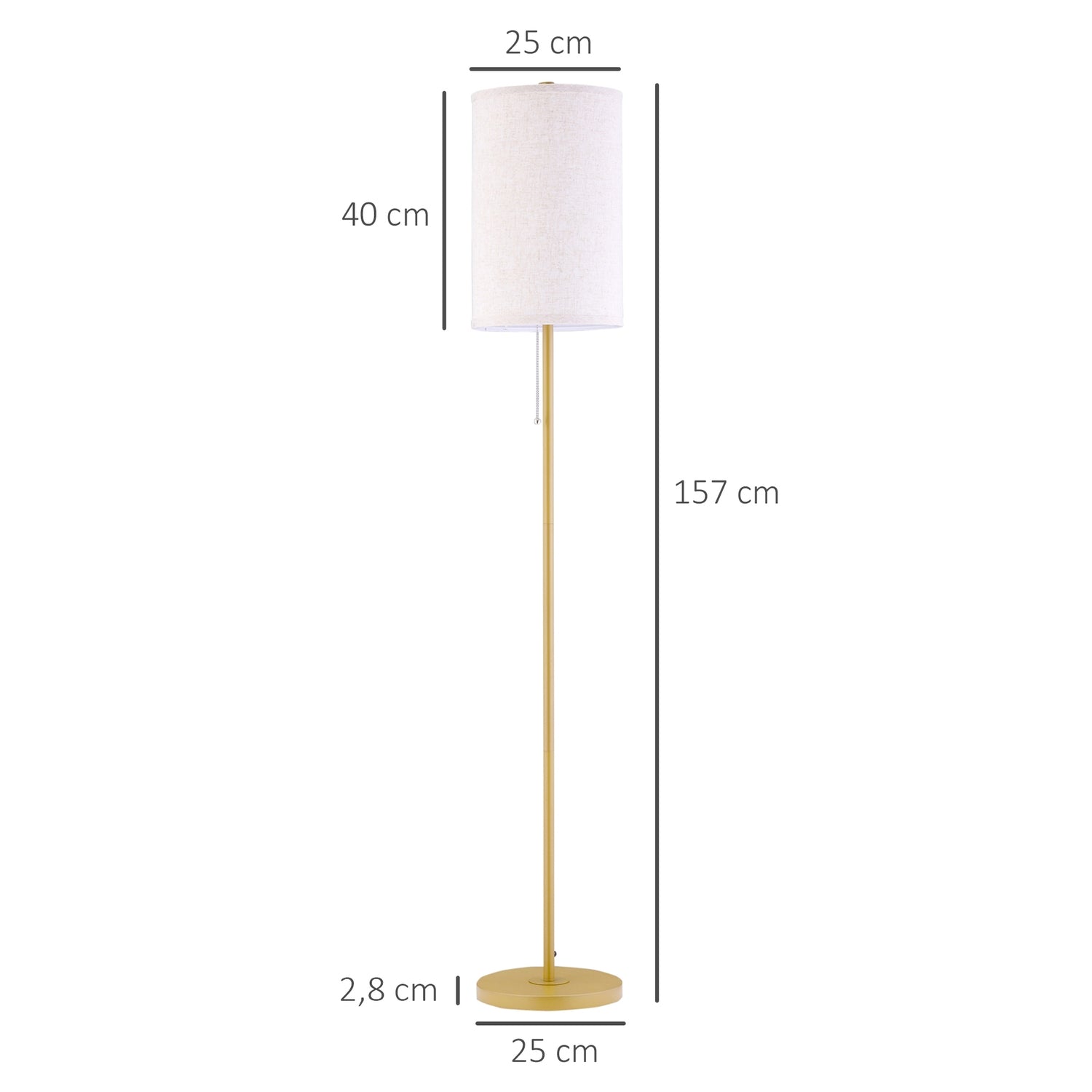 Golvlampa med linneskärm, dragkedja och stålstativ