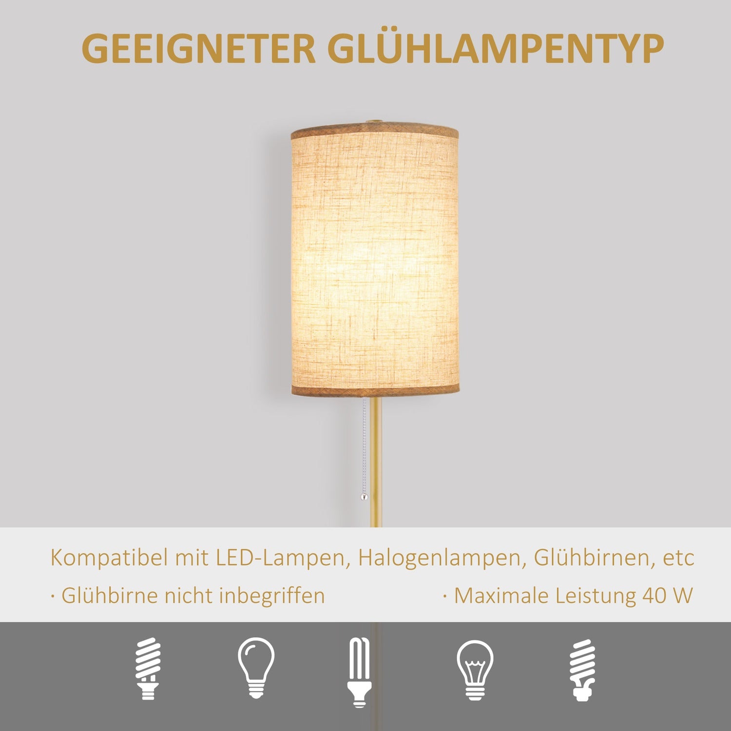 Golvlampa med linneskärm, dragkedja och stålstativ