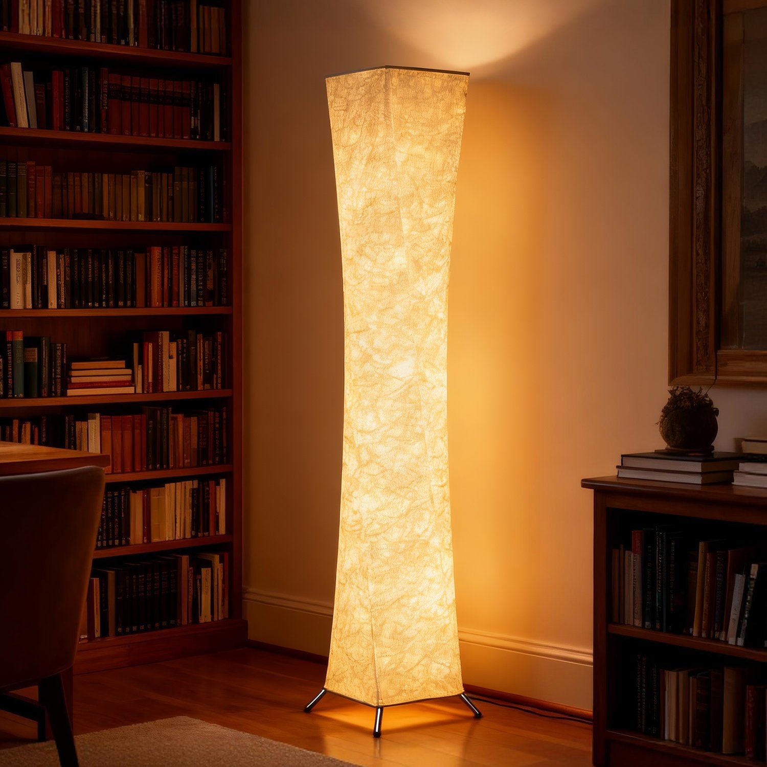 Golvlampa med pappersskärm, fotpedal, 3 ljusstyrkenivåer