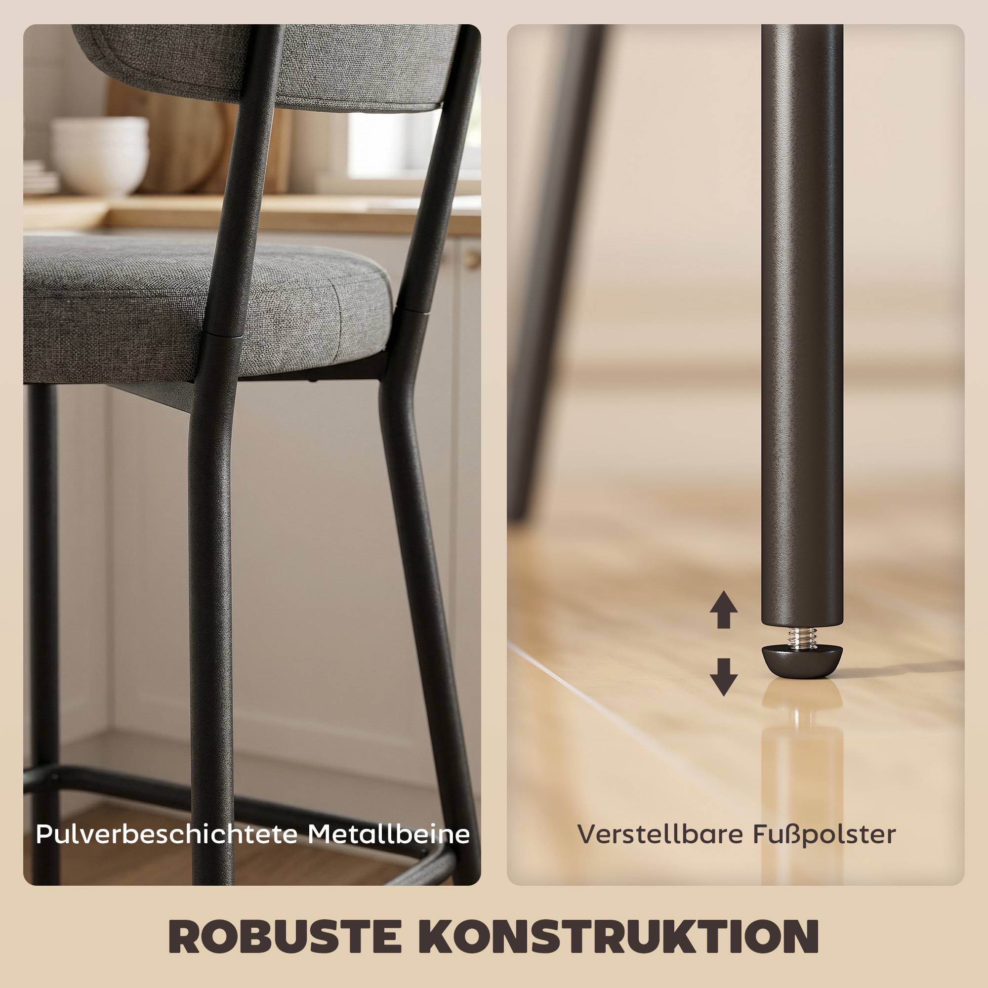 Grå barstolar, set om 2, böjd rygg, metallram