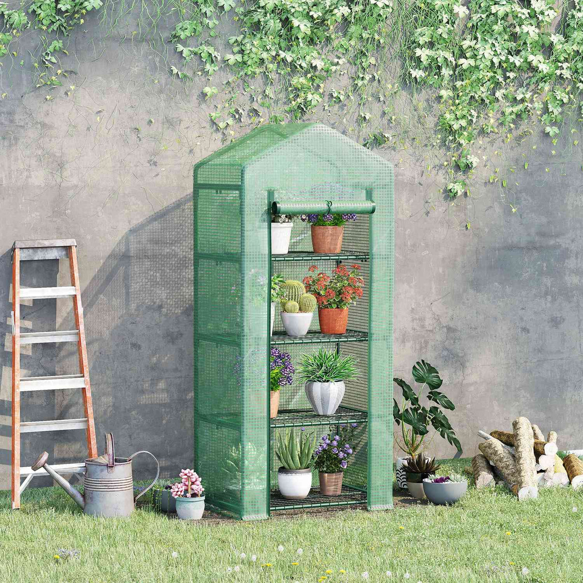 Gewächshaus-Frühbeet – 4 Regale, 70x50x160cm, grün