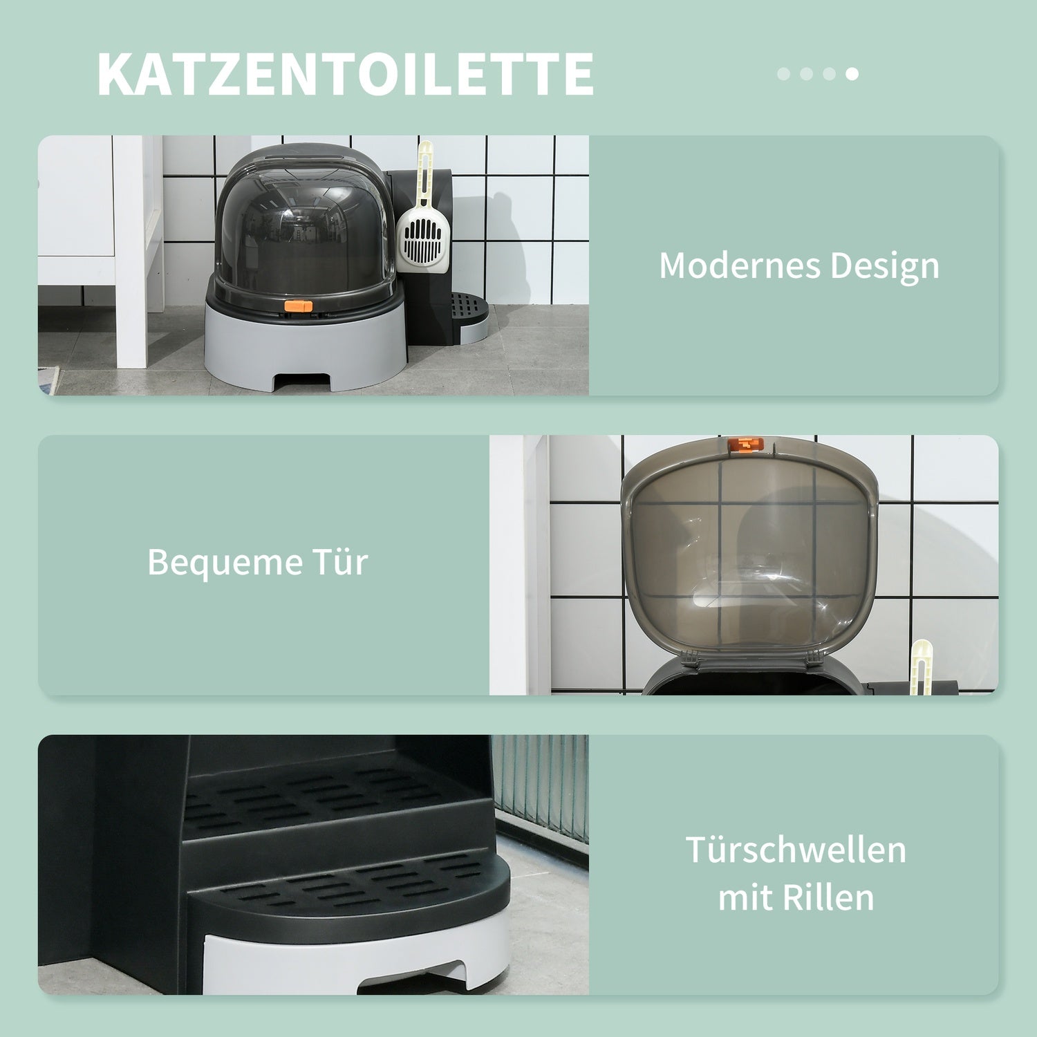 Grey Cat House: Toalett med huva och dubbla brickor, passar upp till 4 kg
