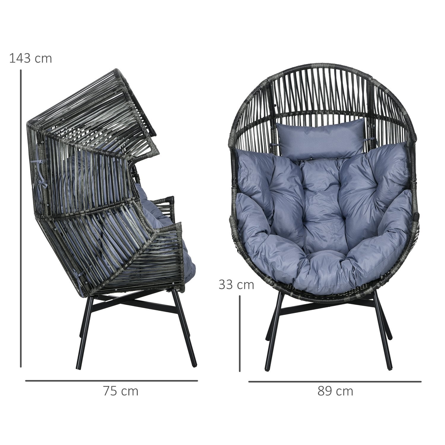 Grey Rattan Egg Stol med Dyna, 120 kg Kapacitet