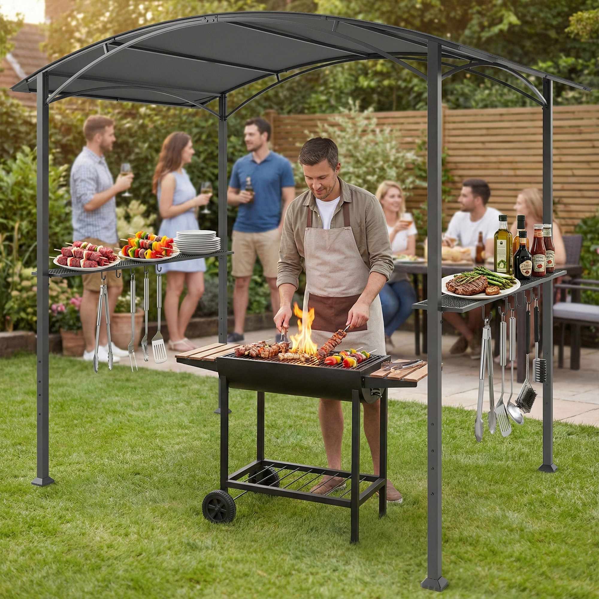 Grillpaviljong 245x152 cm, brandsäkert tak, stålram