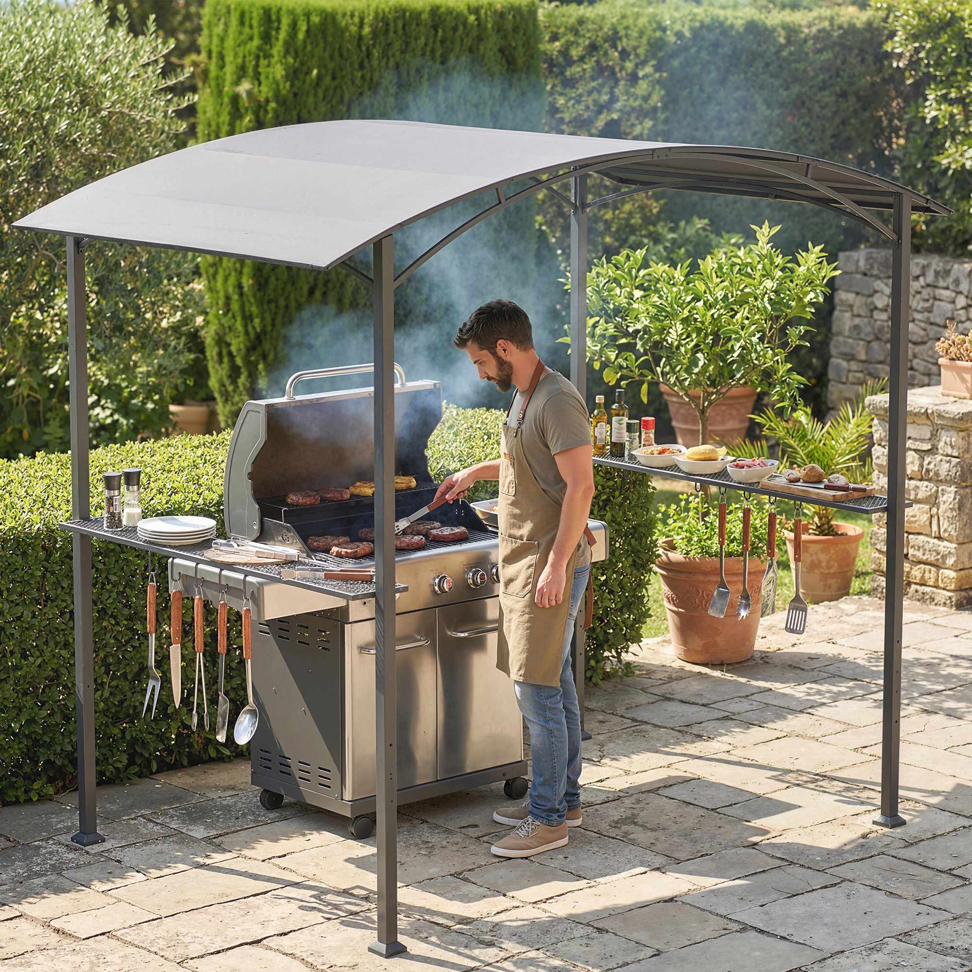 Grillpaviljong 245x152 cm, brandsäkert tak, stålram