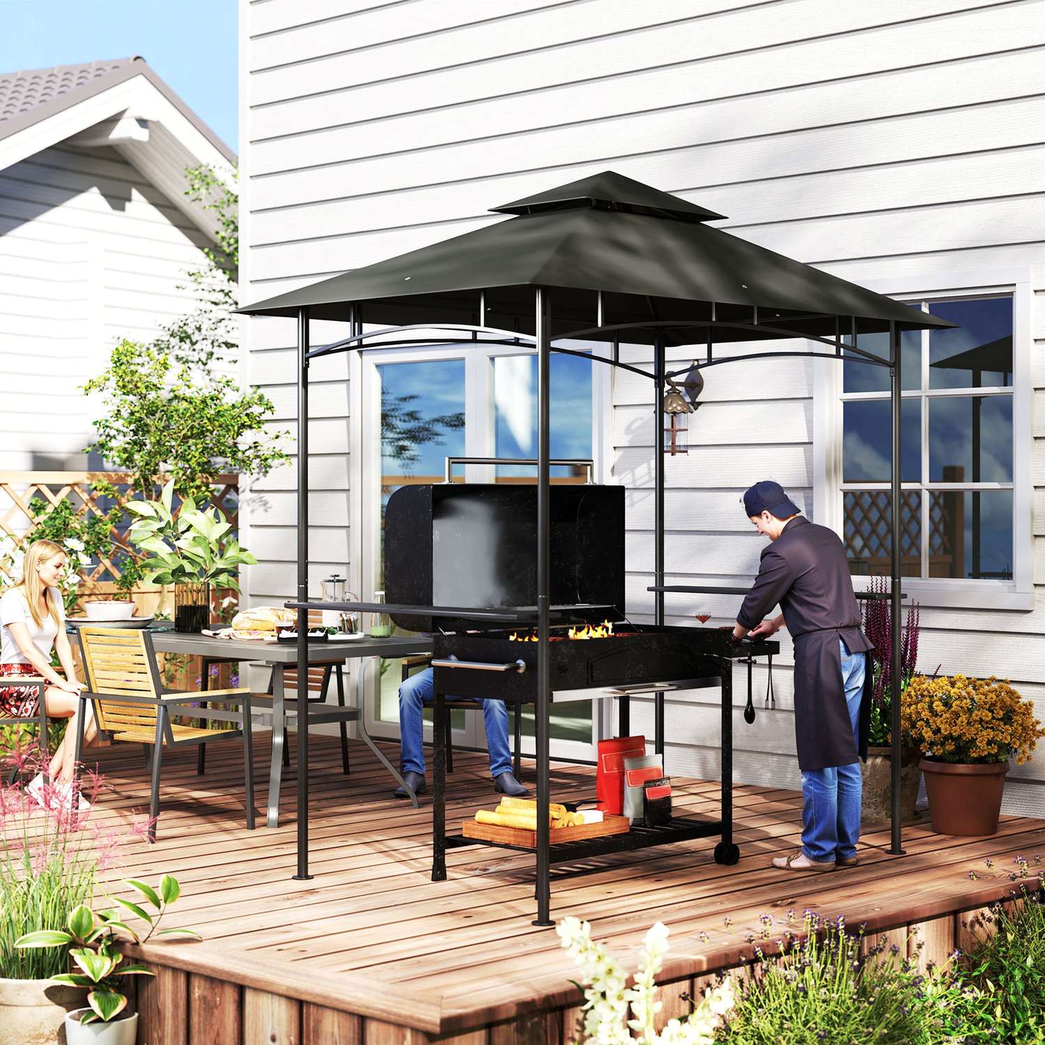 Grillpaviljong med LED, vattenavvisande, UV-skydd