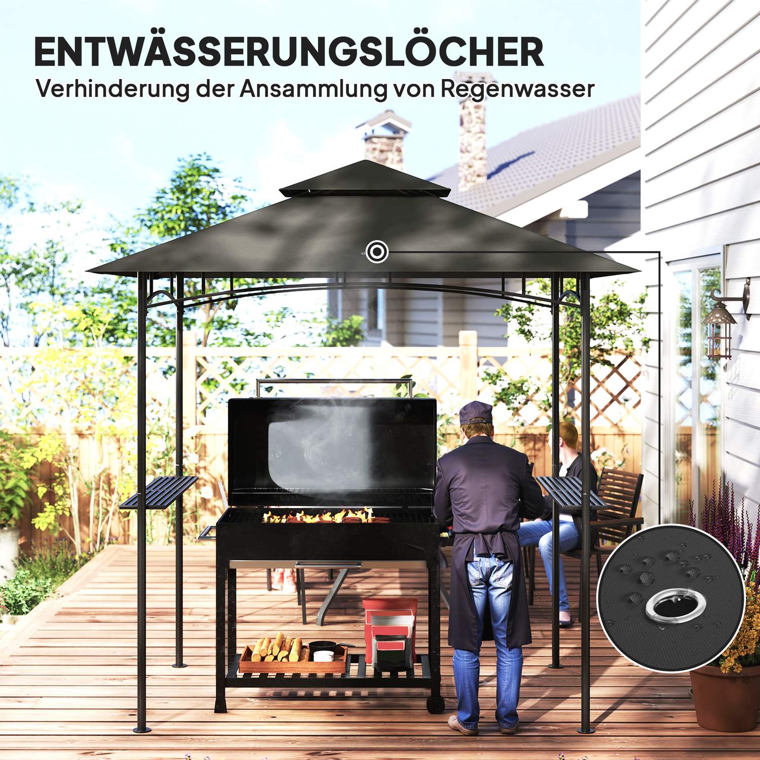 Grillpaviljong med LED, vattenavvisande, UV-skydd