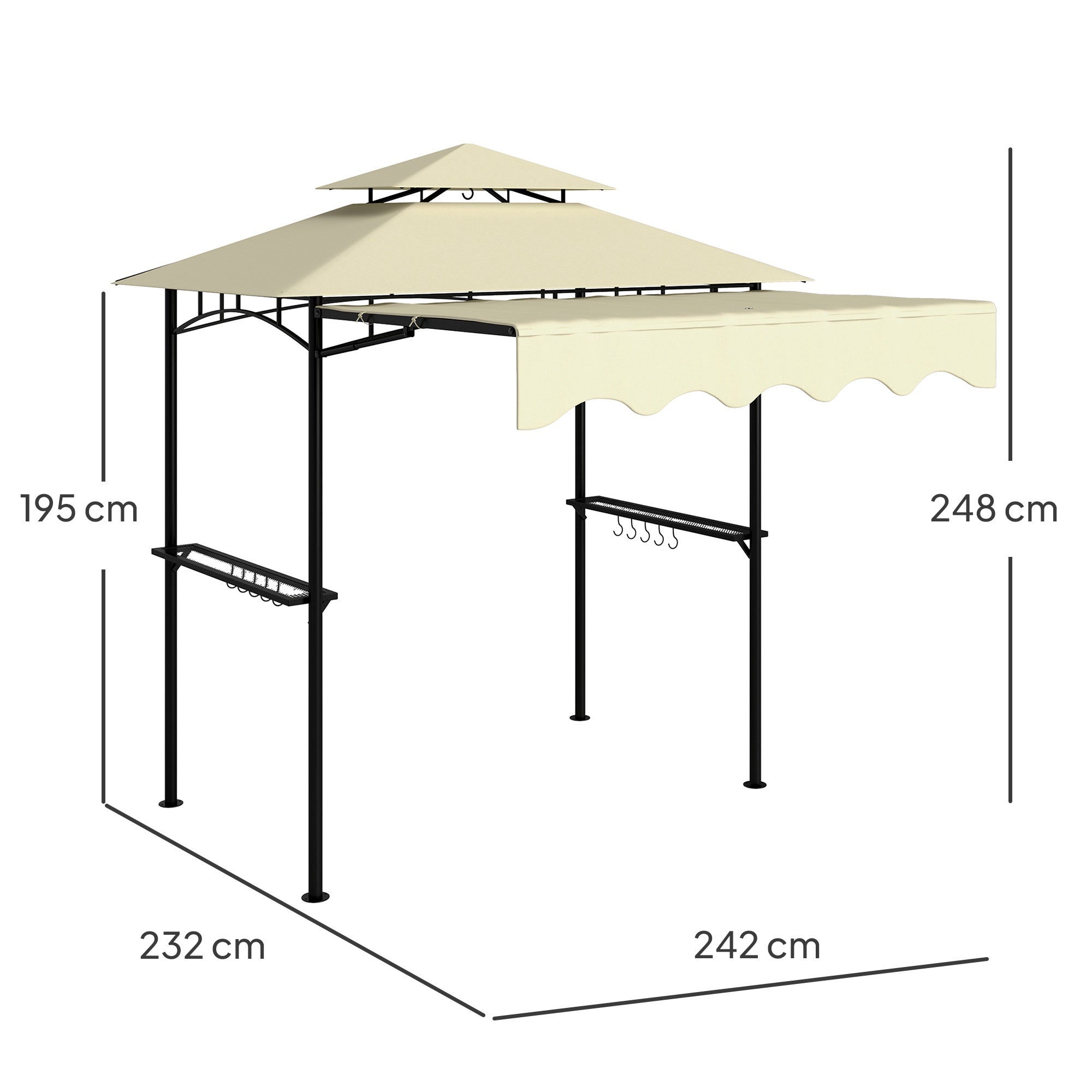 Grillpaviljong med justerbar markis och hyllor