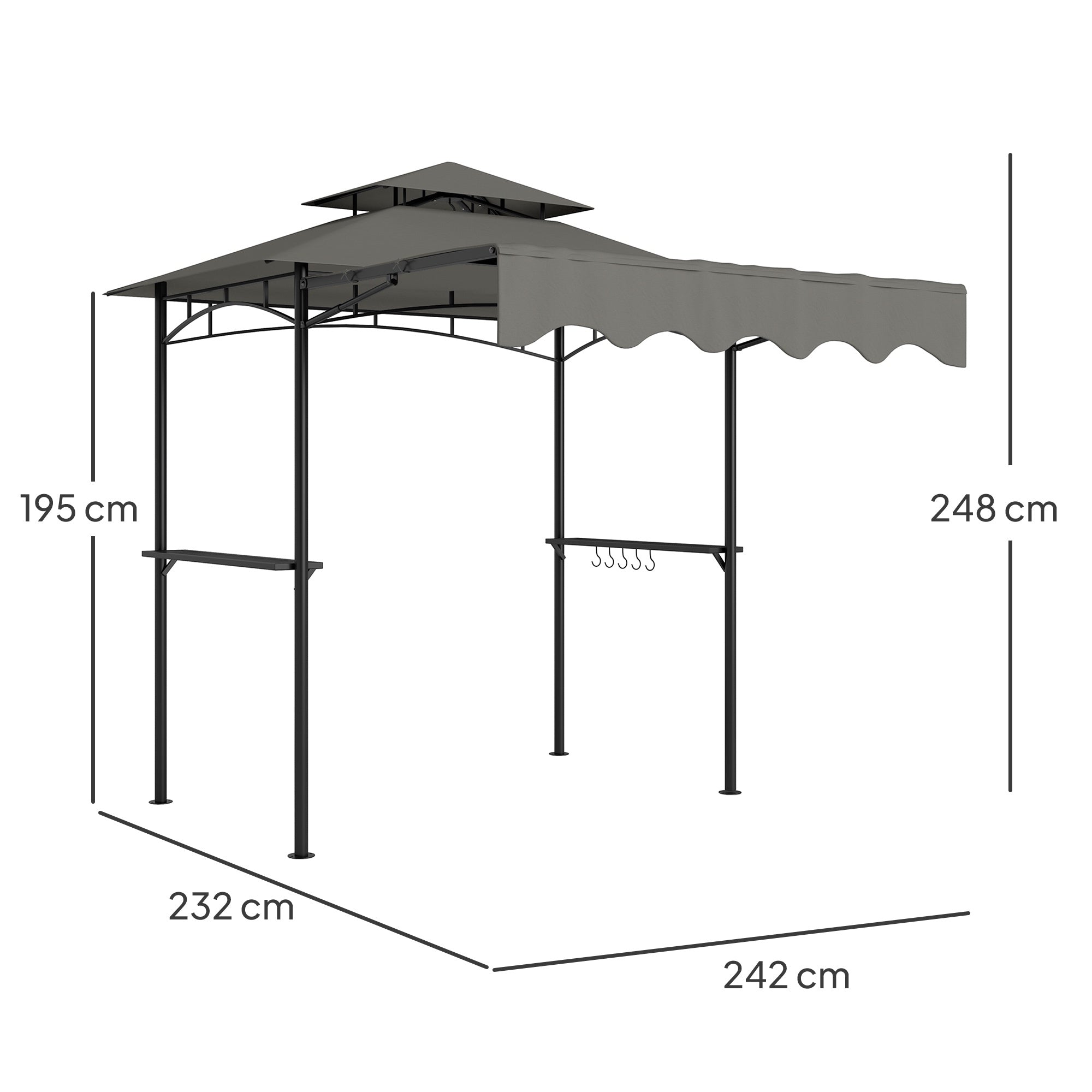 Grillpaviljong med justerbart tak och hyllor