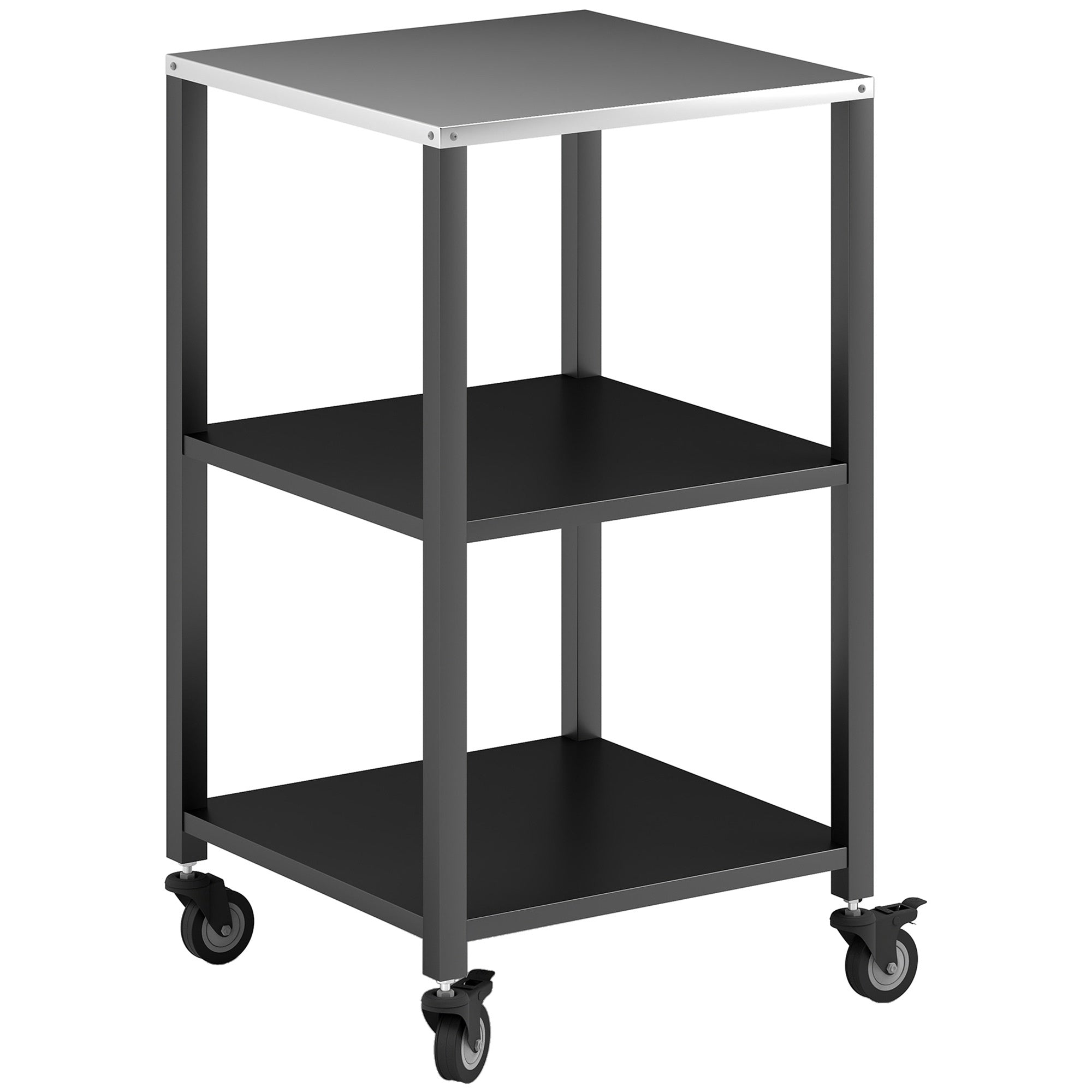Grillvagn för utomhusbruk, 3-våningar i rostfritt stål, mobil 50x50x90 cm